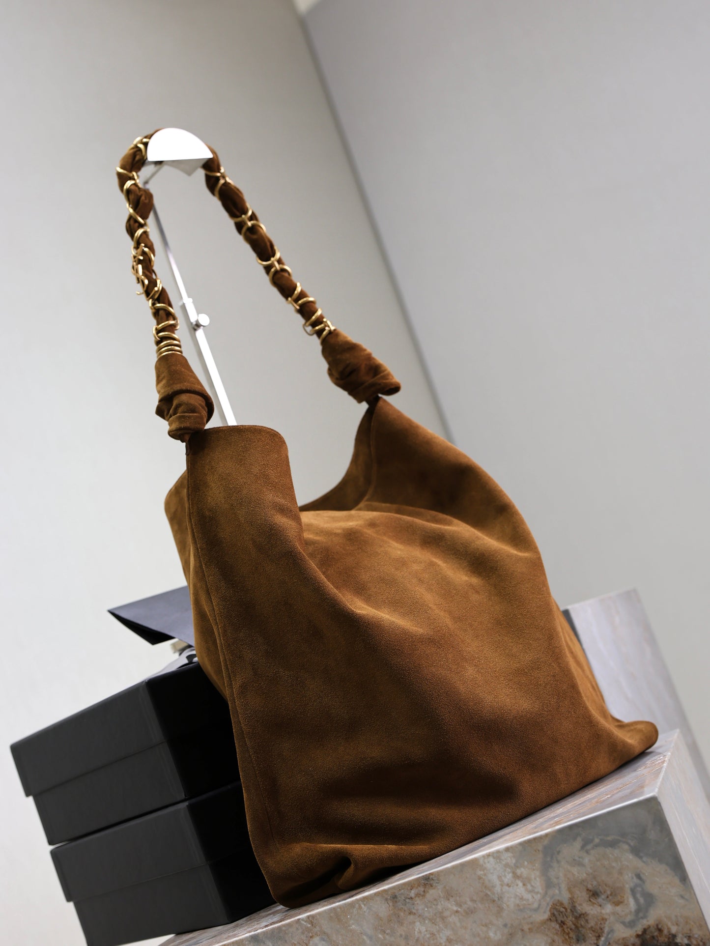 Prada AMALIA Tote Bag 40cm Dark Brown Suede GHW mysite