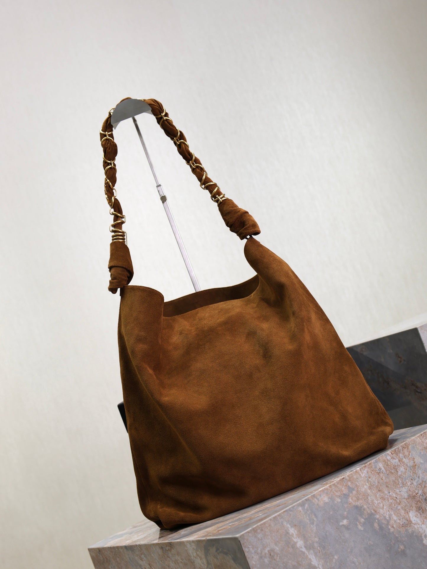 Prada AMALIA Tote Bag 40cm Dark Brown Suede GHW mysite