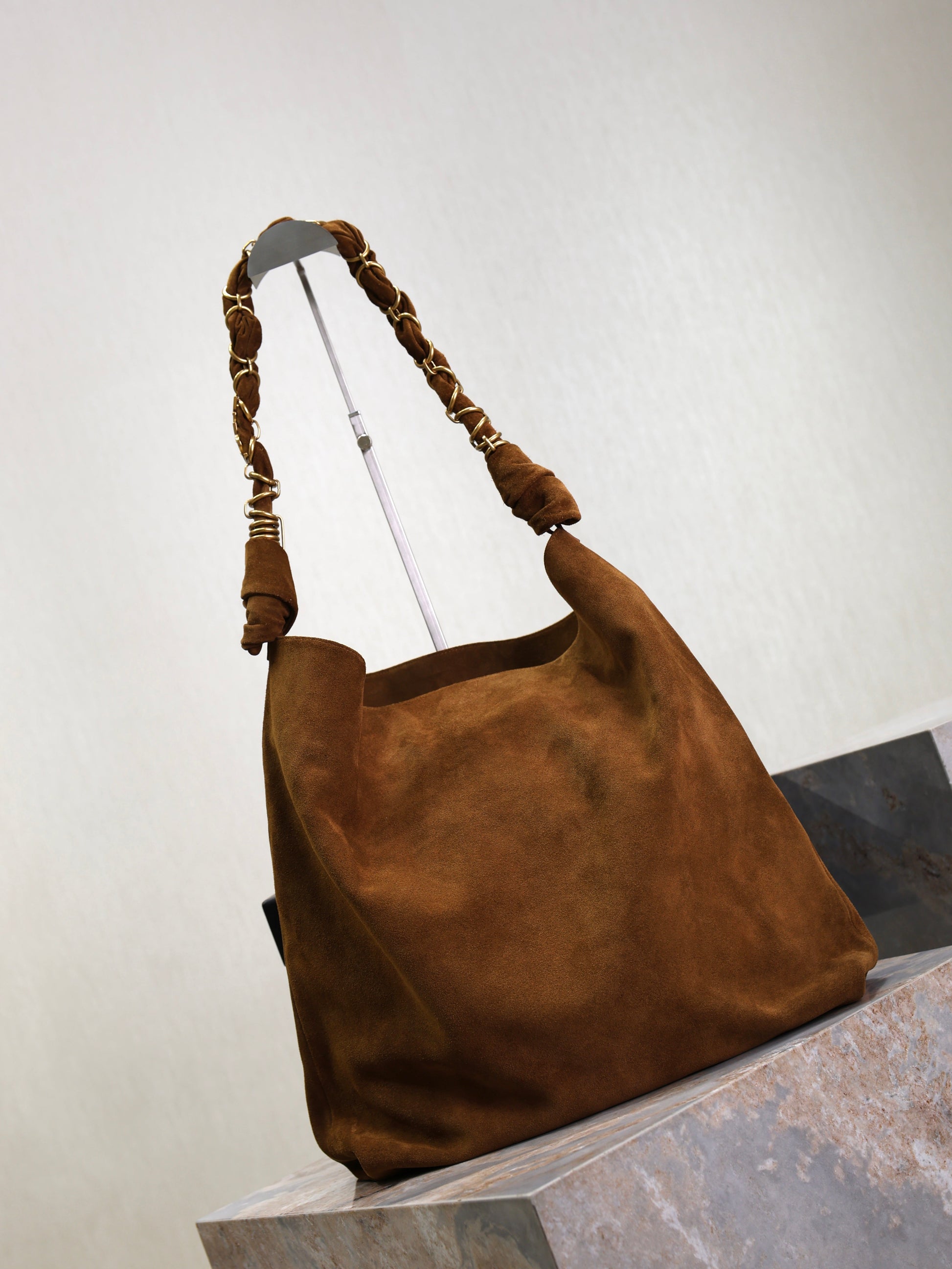 Prada AMALIA Tote Bag 40cm Dark Brown Suede GHW mysite