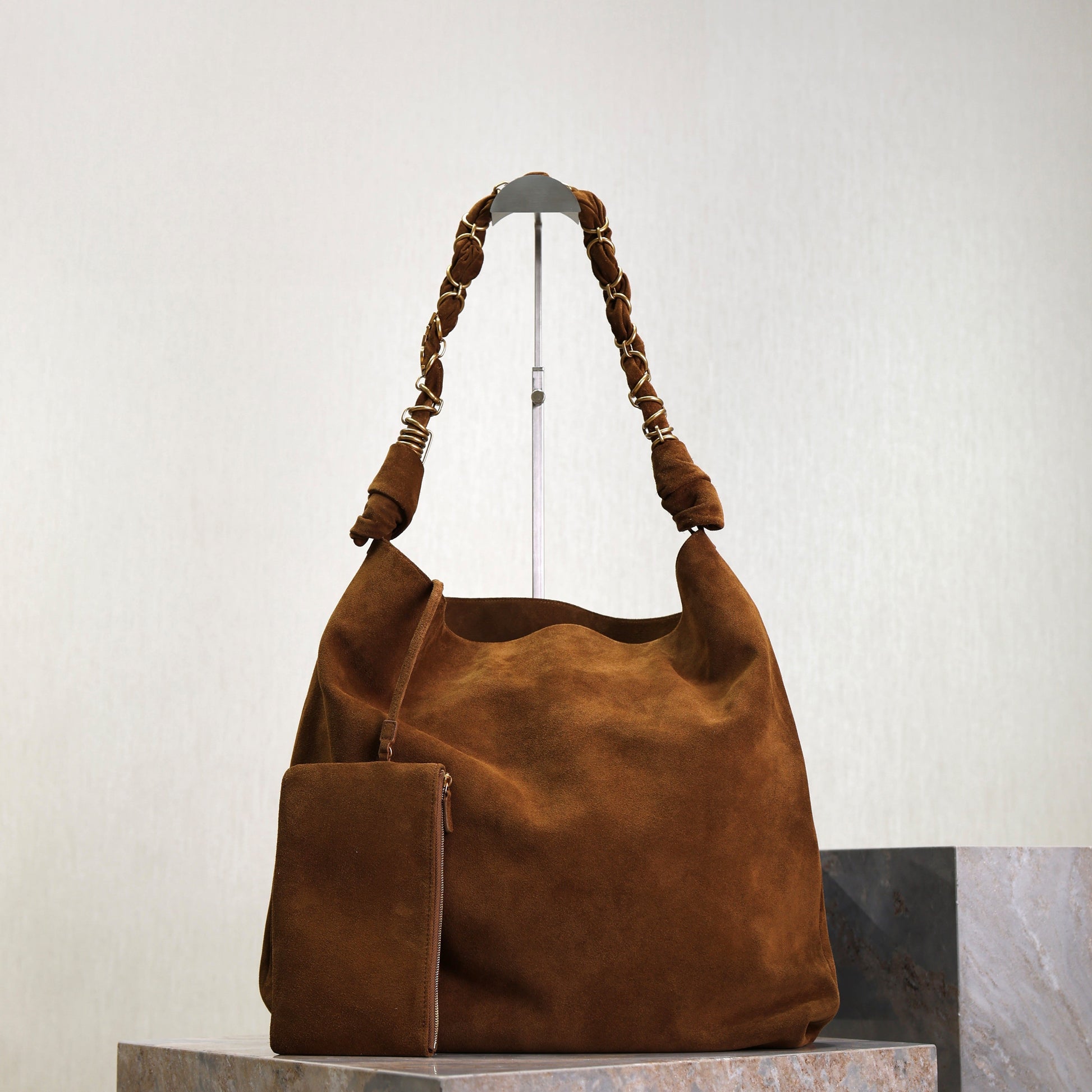 Prada AMALIA Tote Bag 40cm Dark Brown Suede GHW mysite