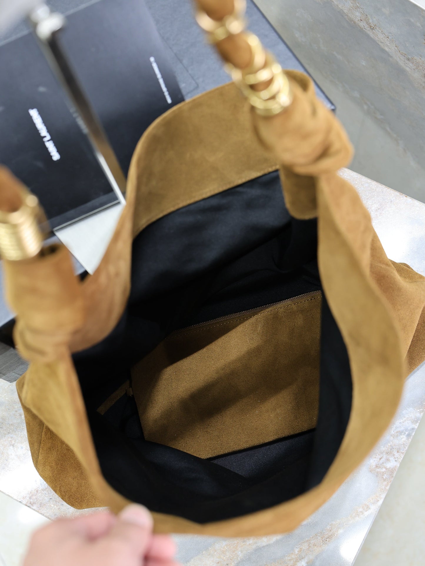 Prada AMALIA Tote Bag 40cm Dark Brown Suede GHW mysite