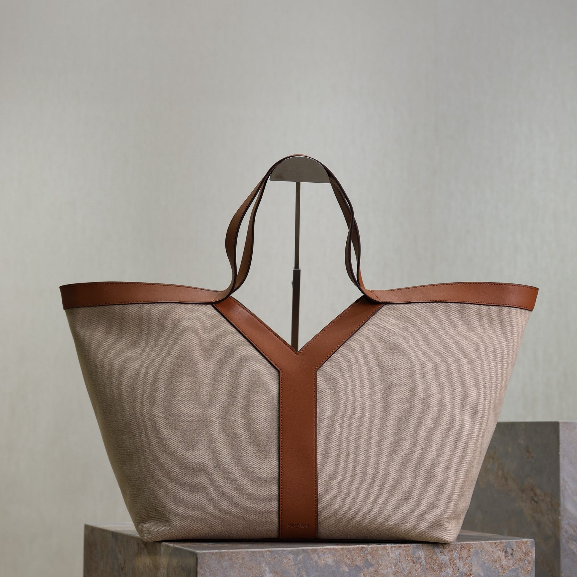 Prada Y Tote Bag Beige Brown Canvas Leather mysite