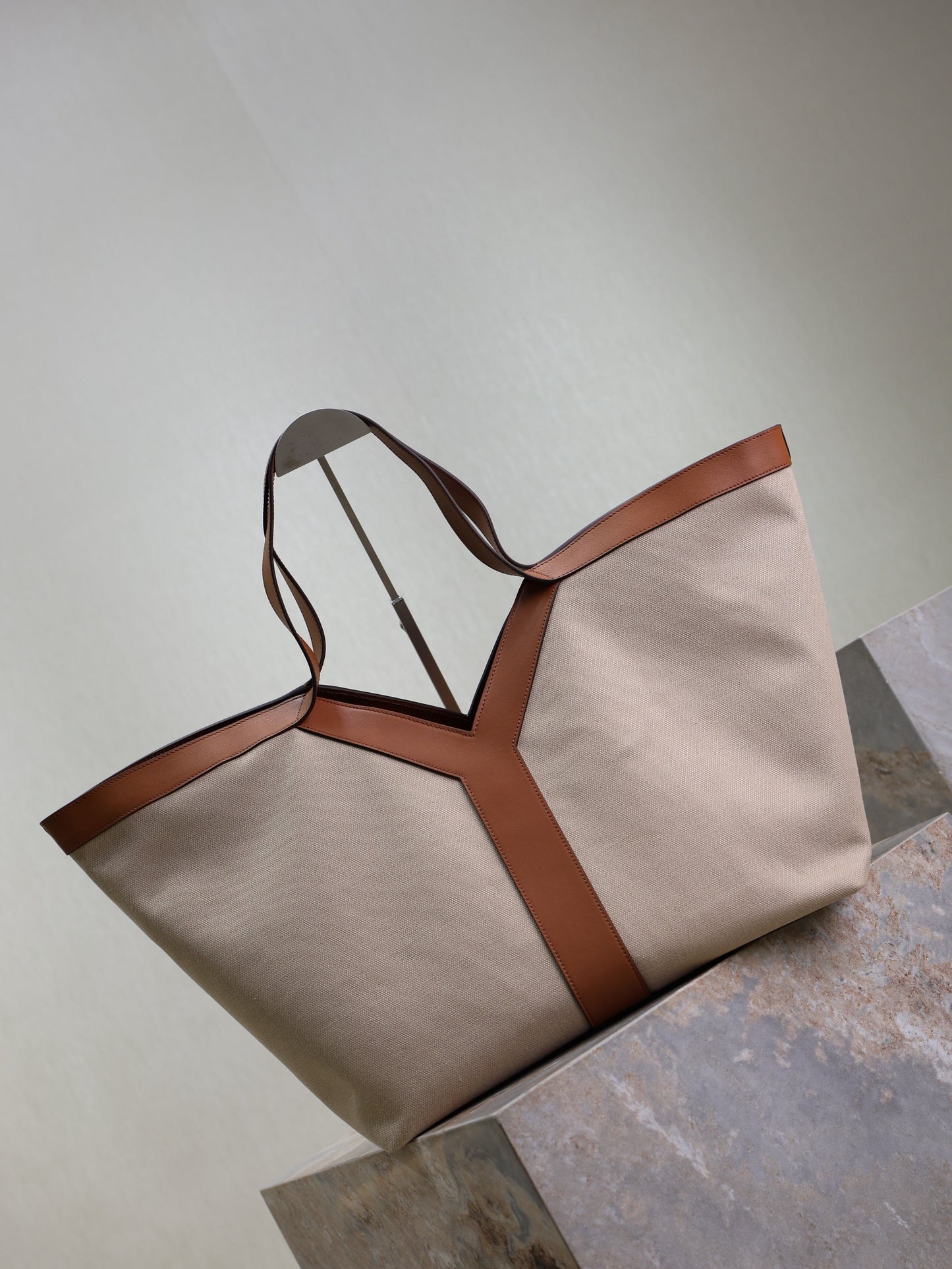 Prada Y Tote Bag Beige Brown Canvas Leather mysite