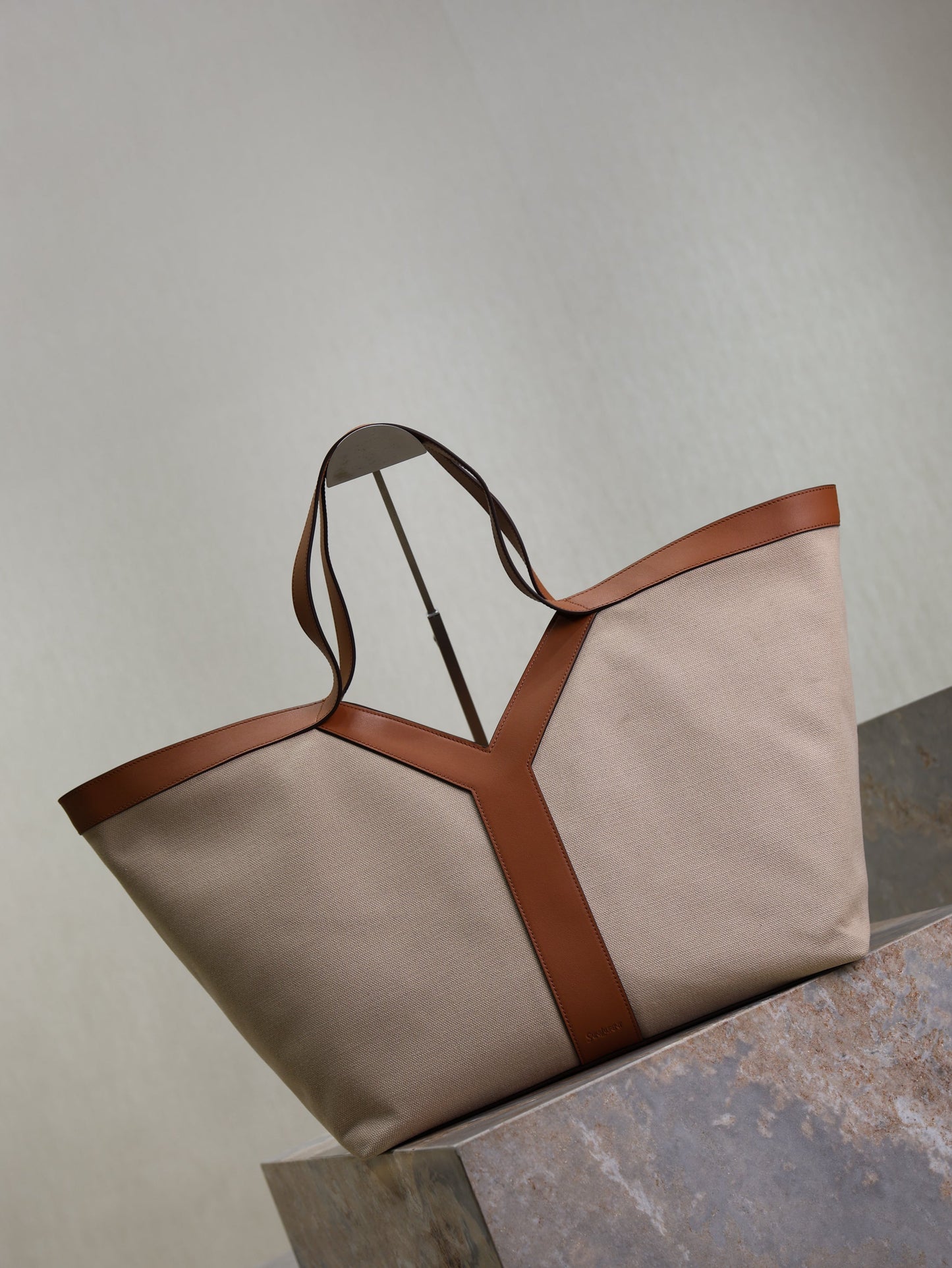 Prada Y Tote Bag Beige Brown Canvas Leather mysite