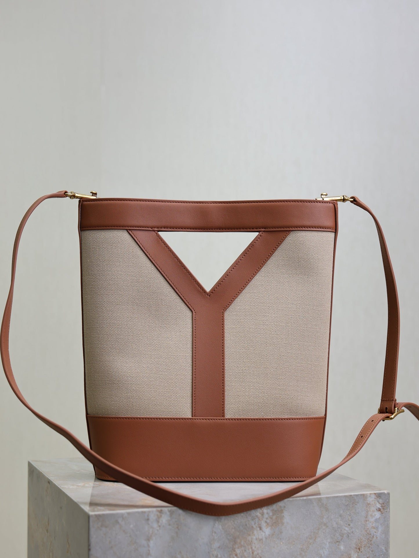 Prada Y Small Bucket 23cm Caramel Beige Canvas Leather mysite