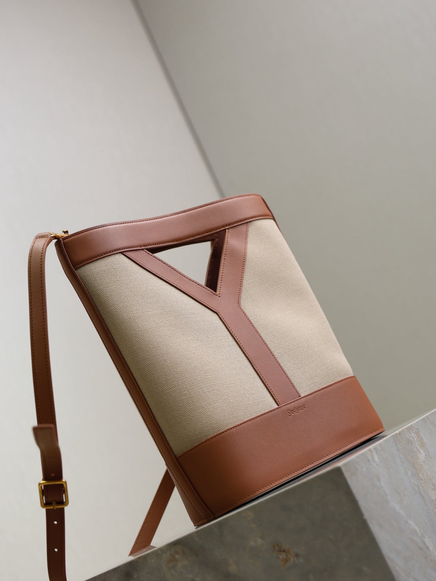 Prada Y Small Bucket 23cm Caramel Beige Canvas Leather mysite