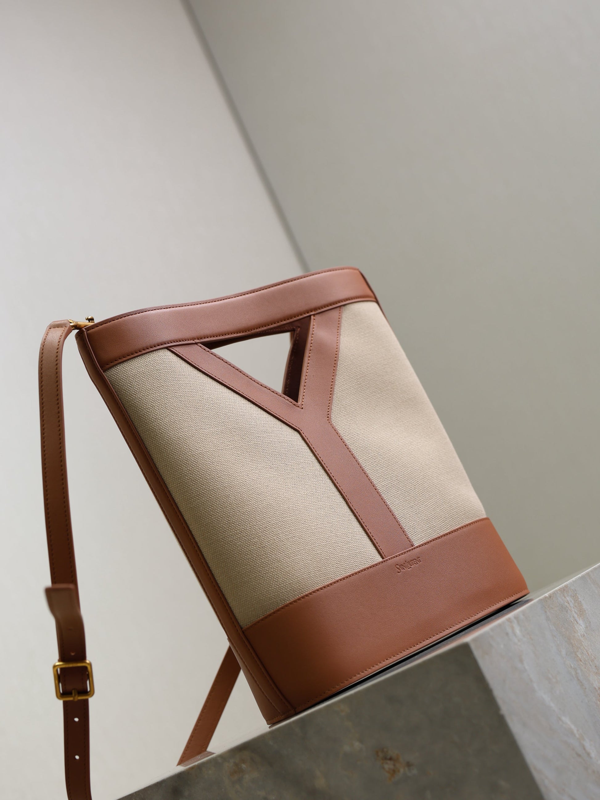 Prada Y Small Bucket 23cm Caramel Beige Canvas Leather mysite