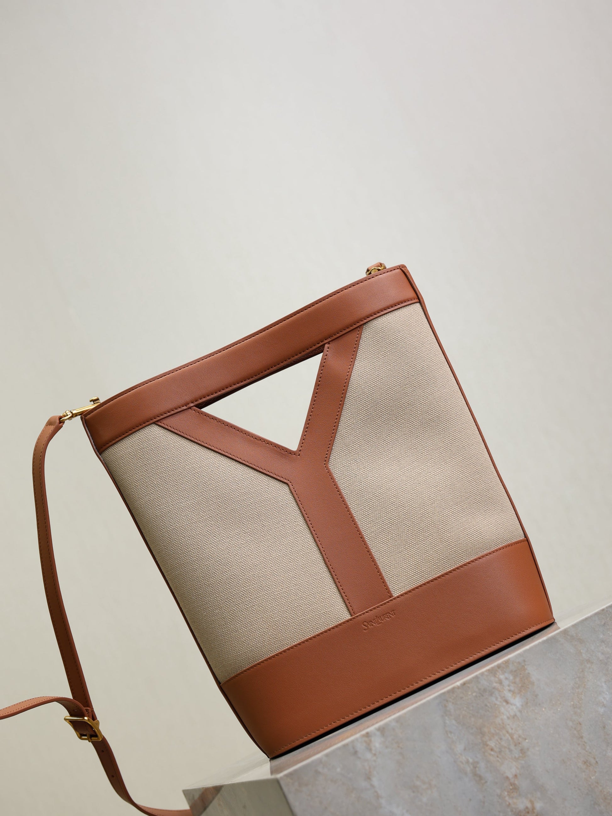 Prada Y Small Bucket 23cm Caramel Beige Canvas Leather mysite