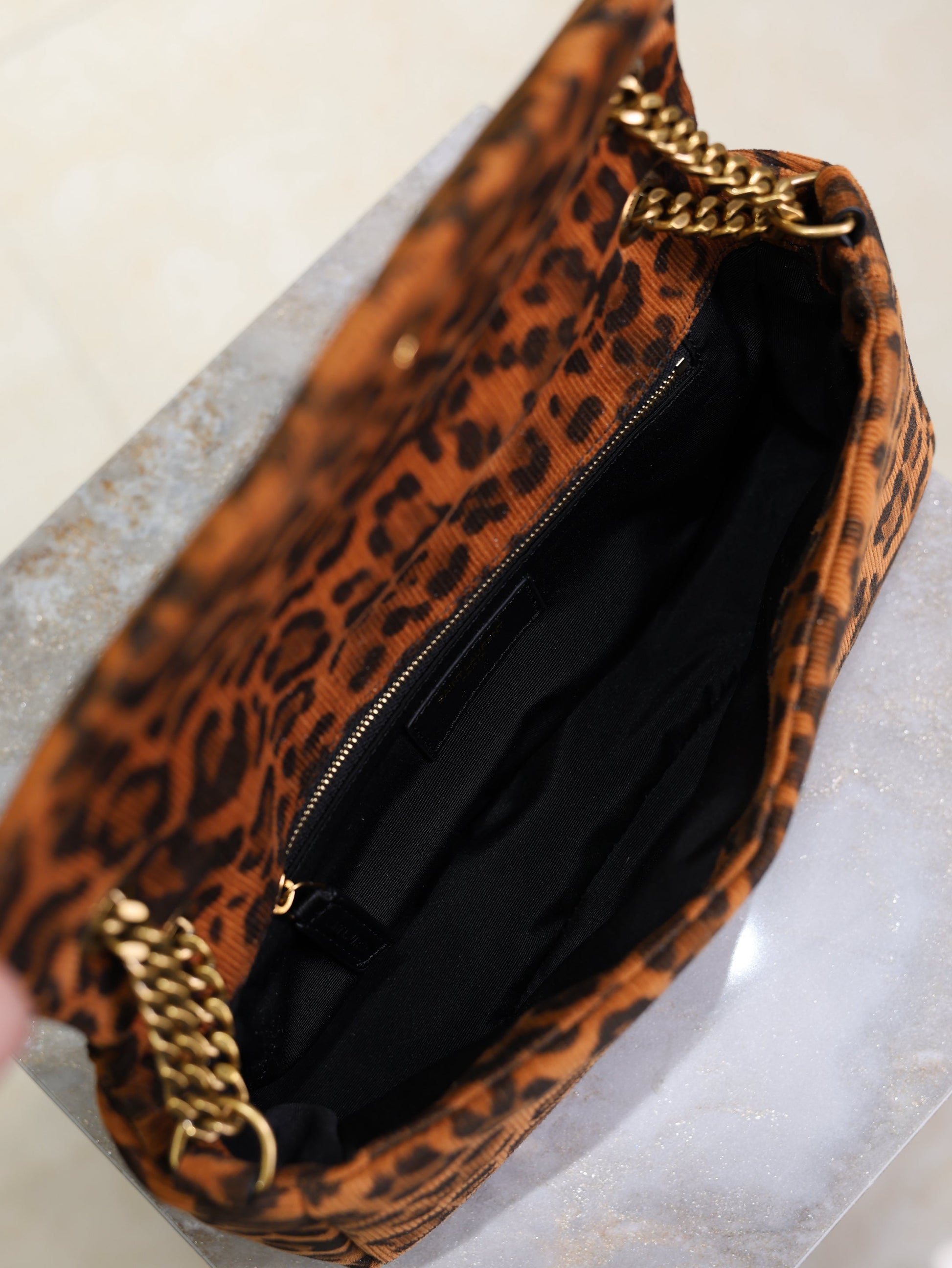 YSL 26cm Calypso Chain Bag Brown Leopard Printed Canvas mysite
