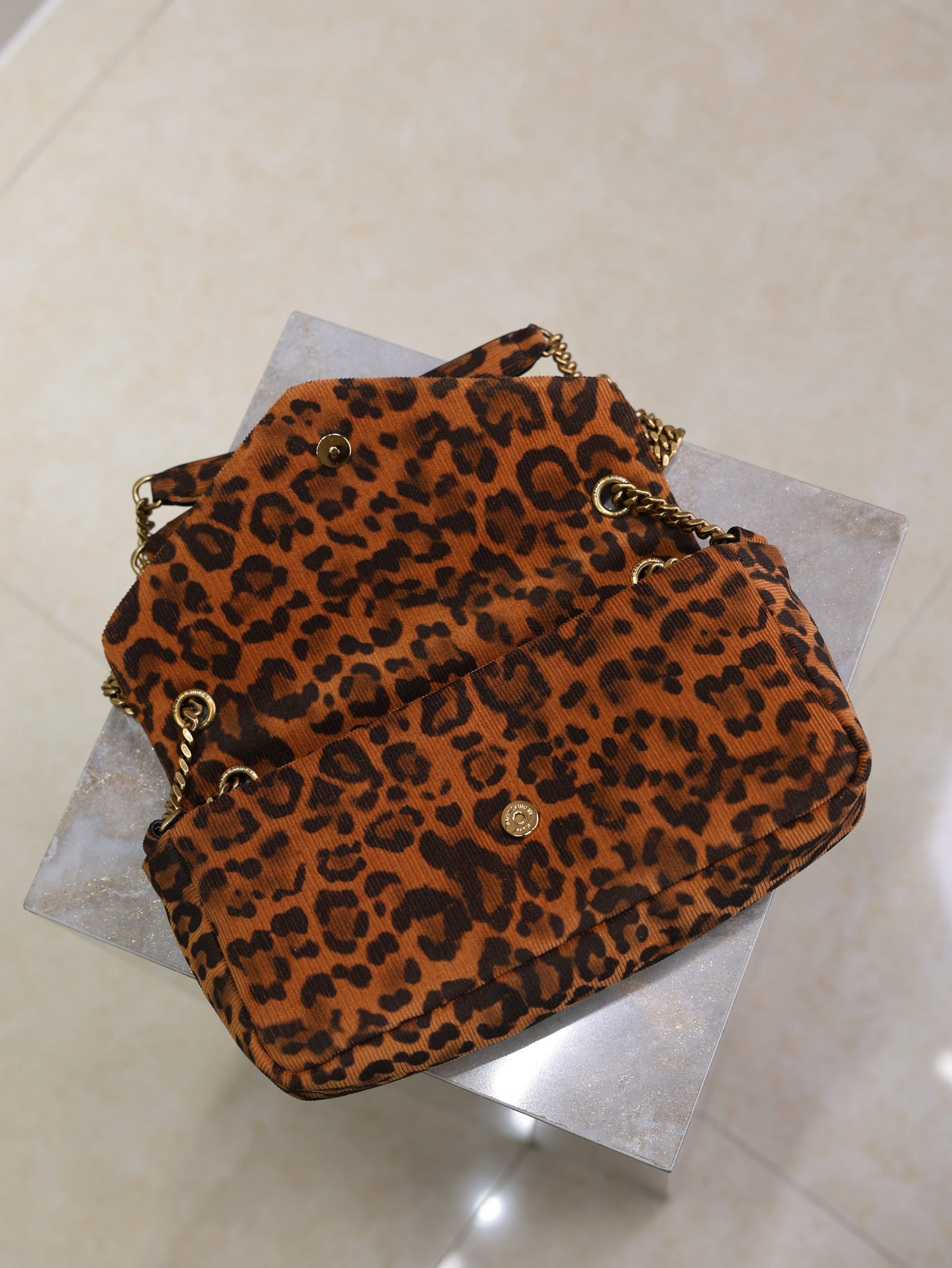 YSL 26cm Calypso Chain Bag Brown Leopard Printed Canvas mysite