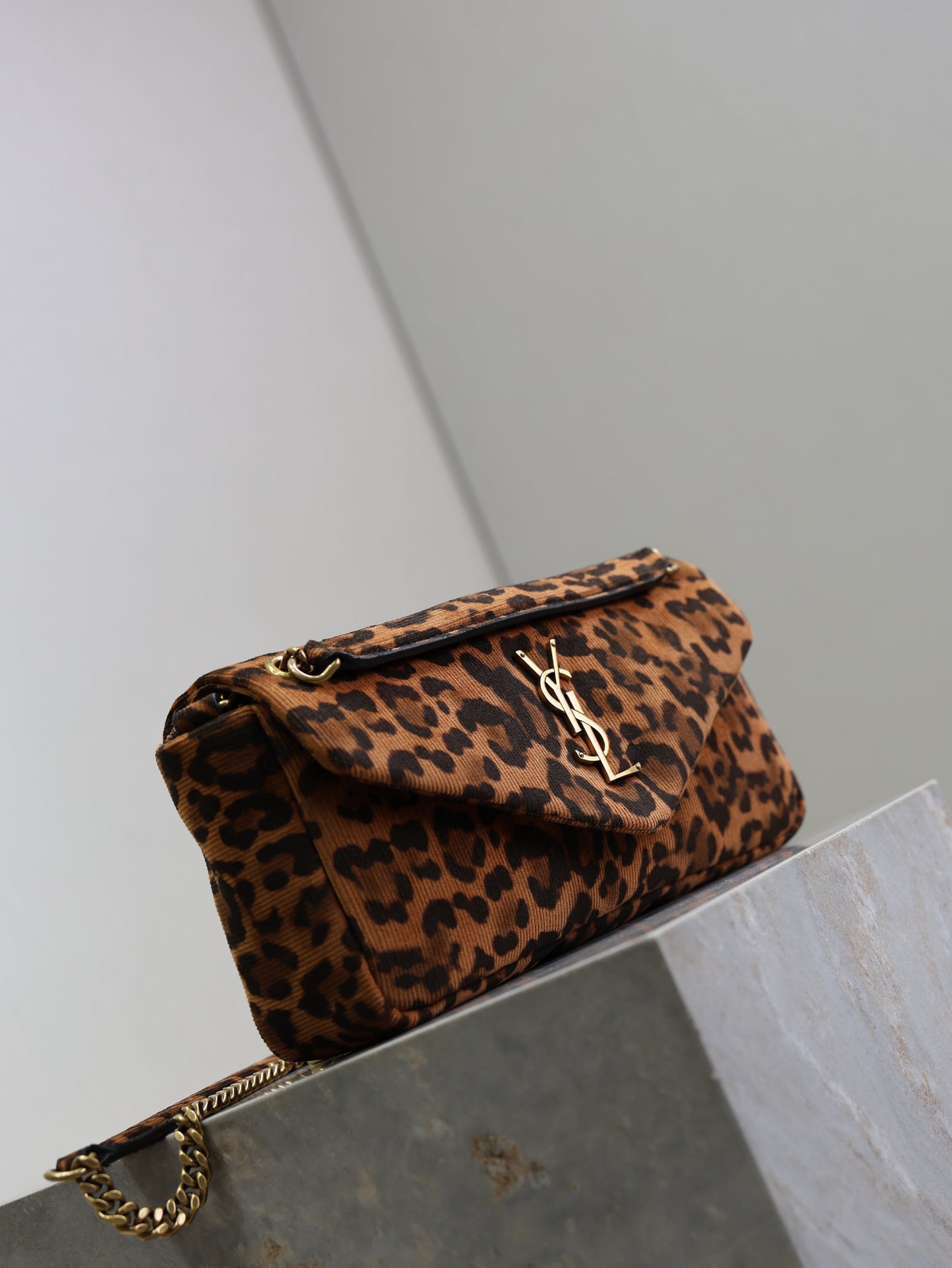 YSL 26cm Calypso Chain Bag Brown Leopard Printed Canvas mysite