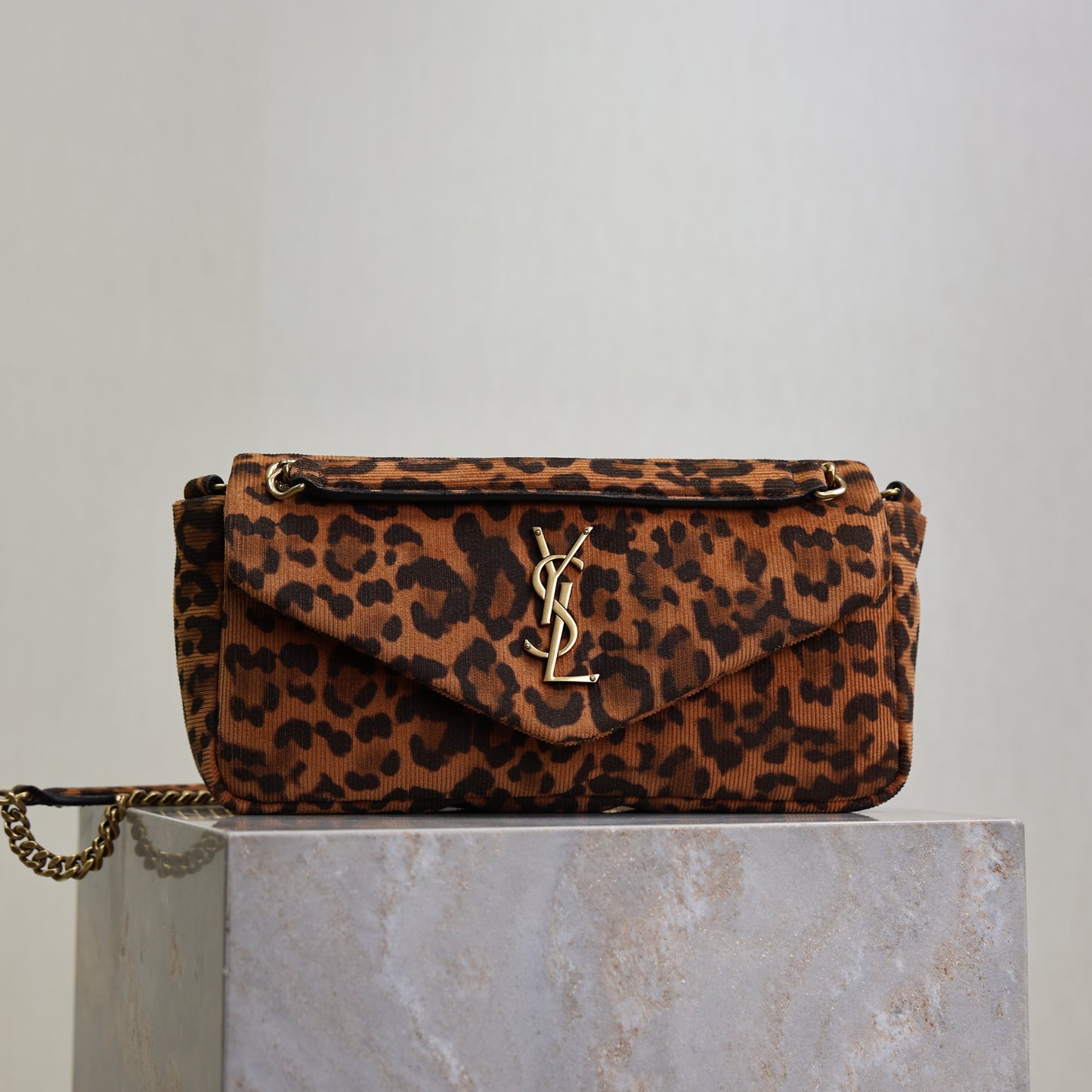 YSL 26cm Calypso Chain Bag Brown Leopard Printed Canvas mysite