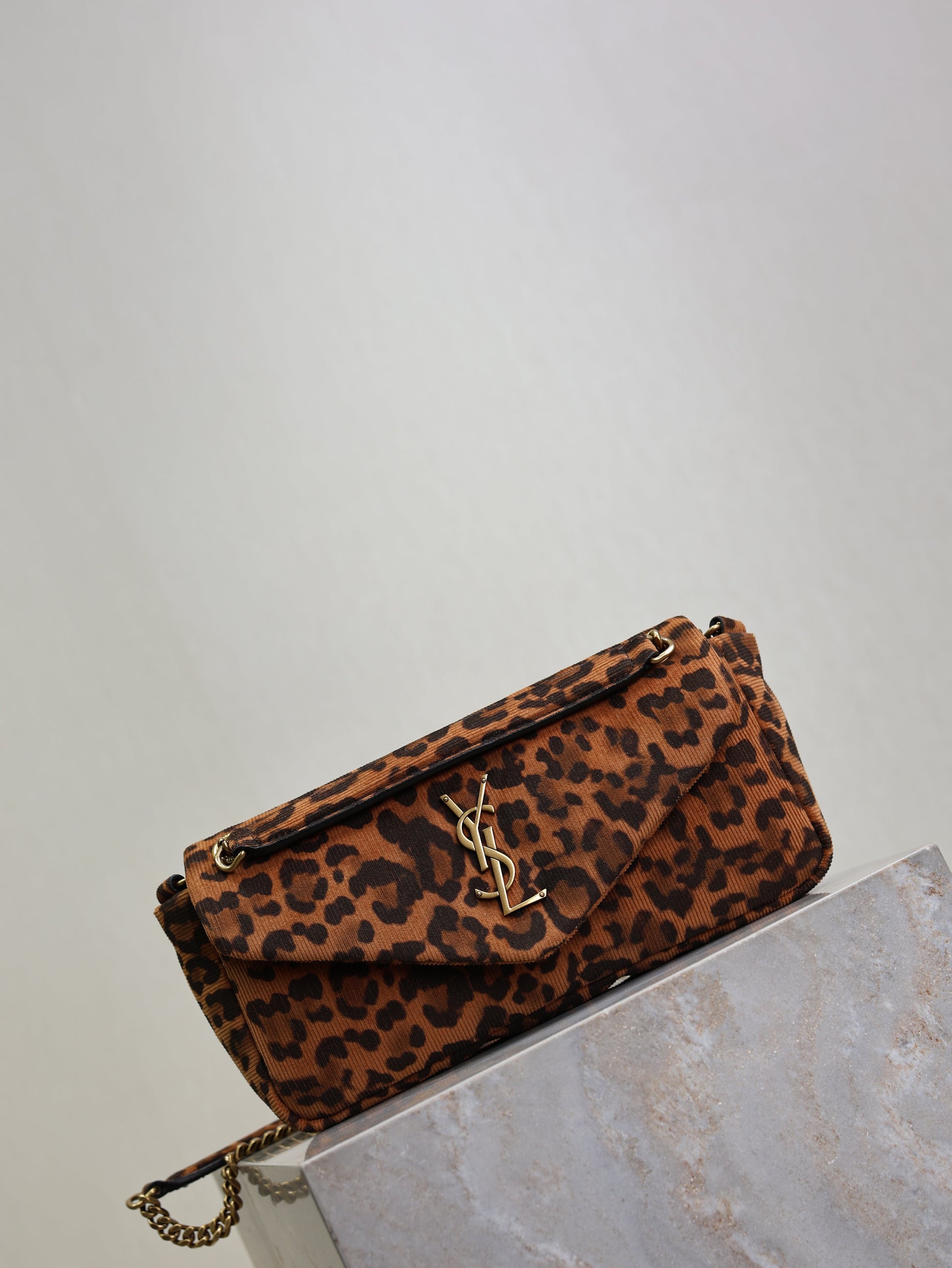YSL 26cm Calypso Chain Bag Brown Leopard Printed Canvas mysite