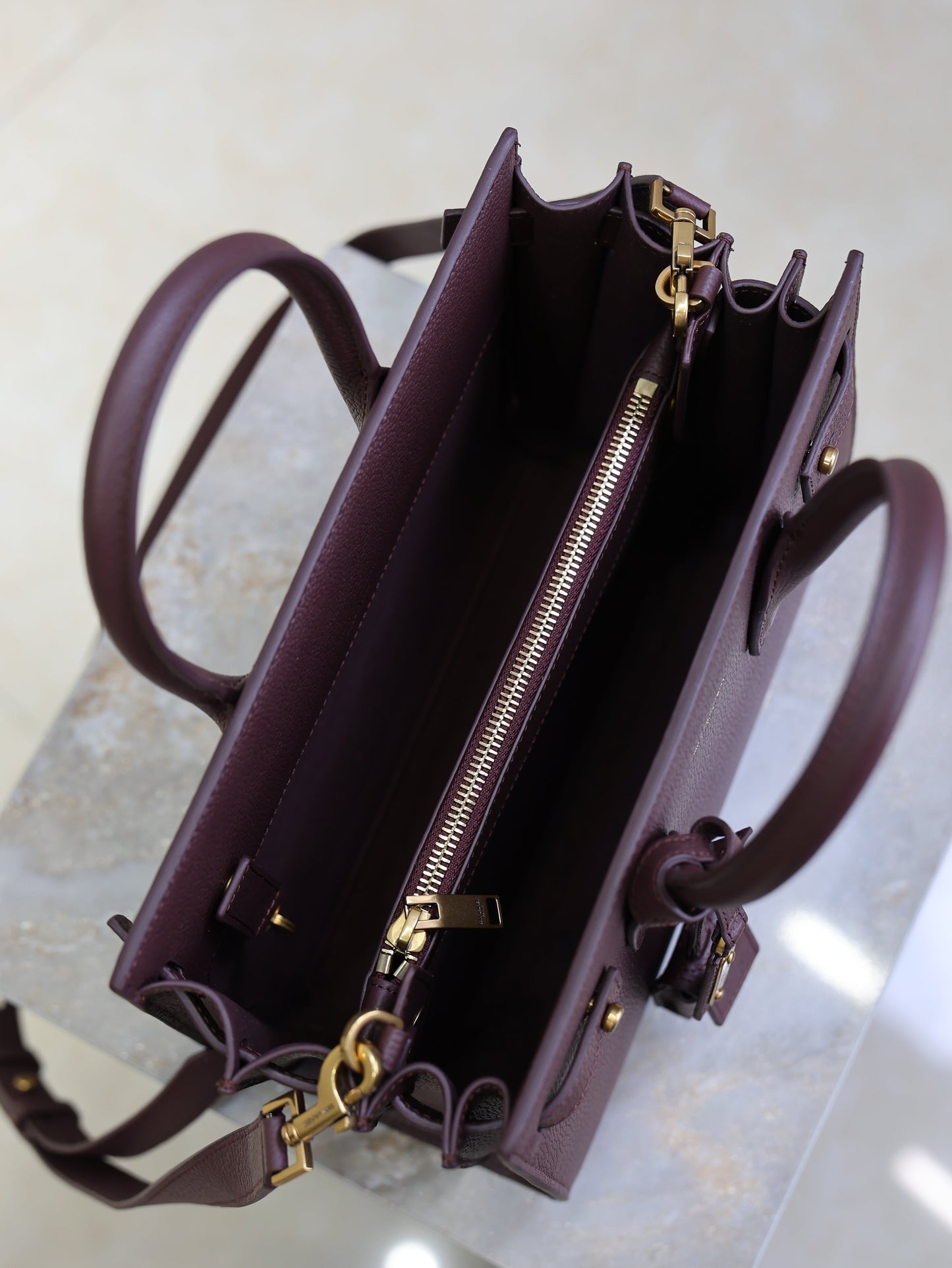 YSL Sac De Jour Nano 26cm Dark Burgundy Grain Cowhide GHW mysite