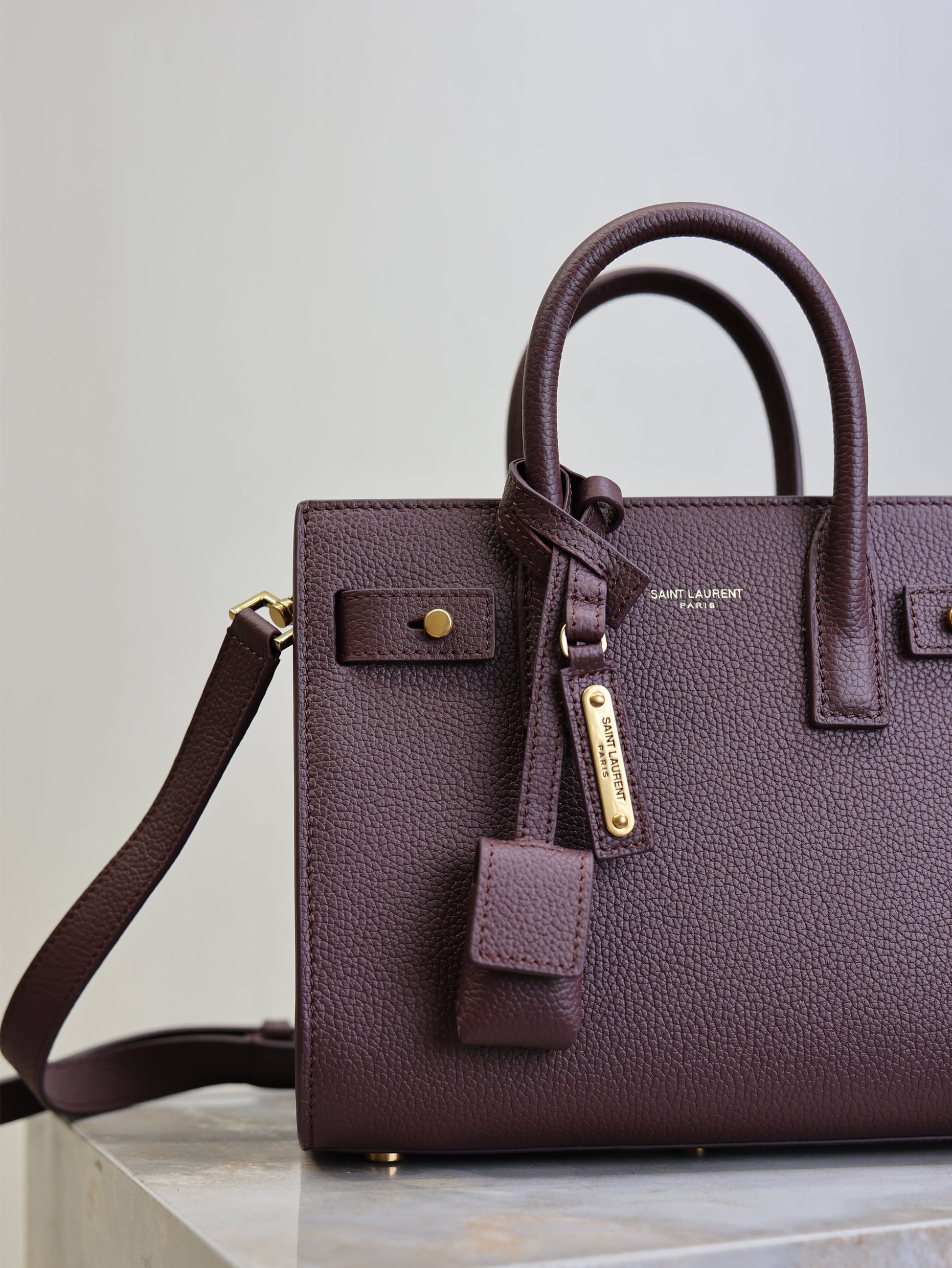 YSL Sac De Jour Nano 22cm Dark Burgundy Grain Cowhide GHW mysite