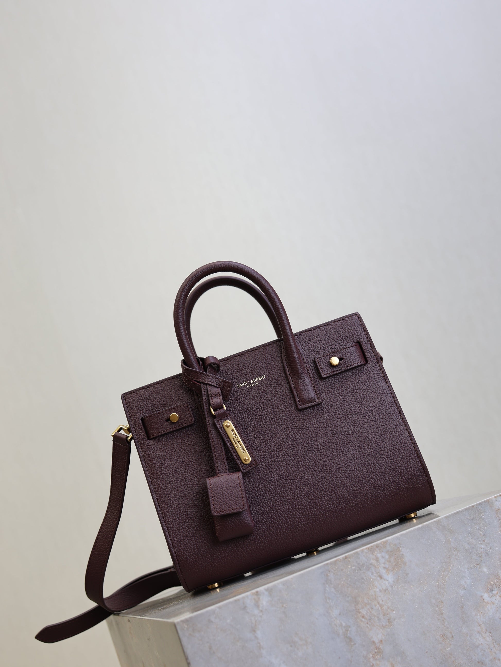 YSL Sac De Jour Nano 22cm Dark Burgundy Grain Cowhide GHW mysite
