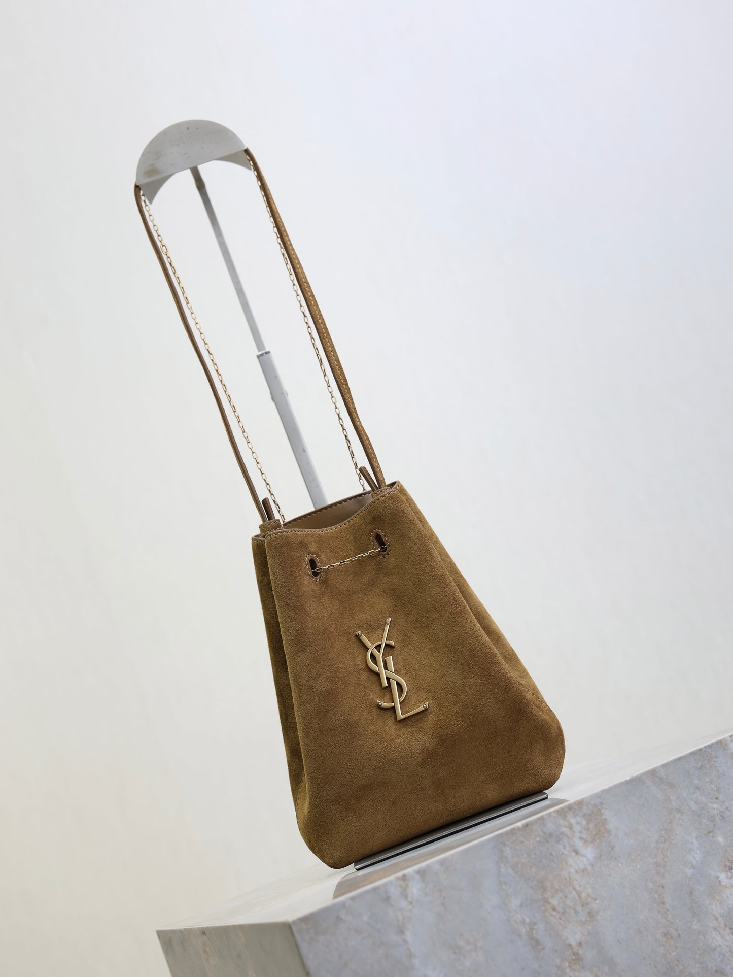 Prada Pochon Bucket Bag 20cm Brown Suede Bronze-Tone HW mysite