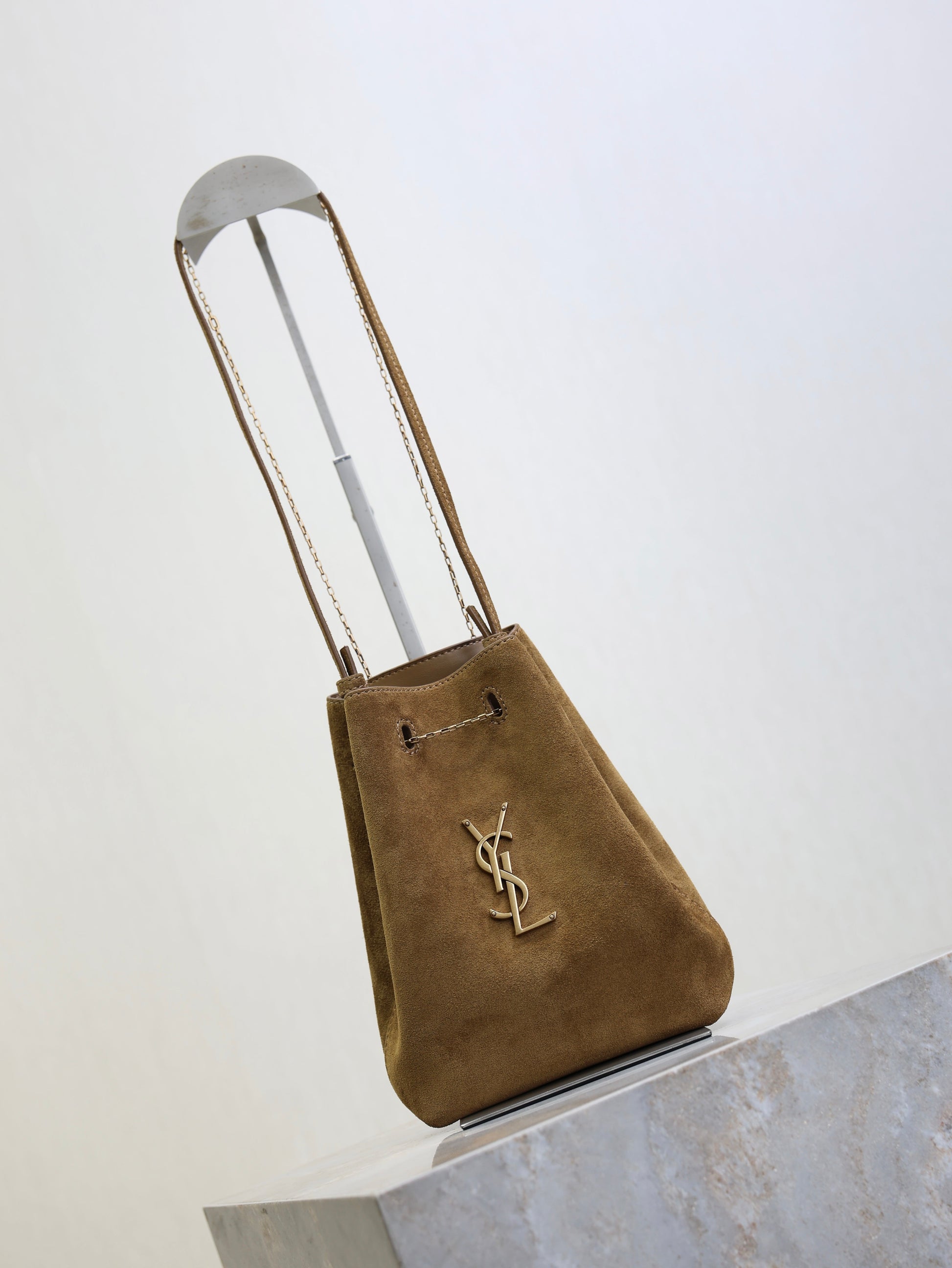 Prada Pochon Bucket Bag 20cm Brown Suede Bronze-Tone HW mysite