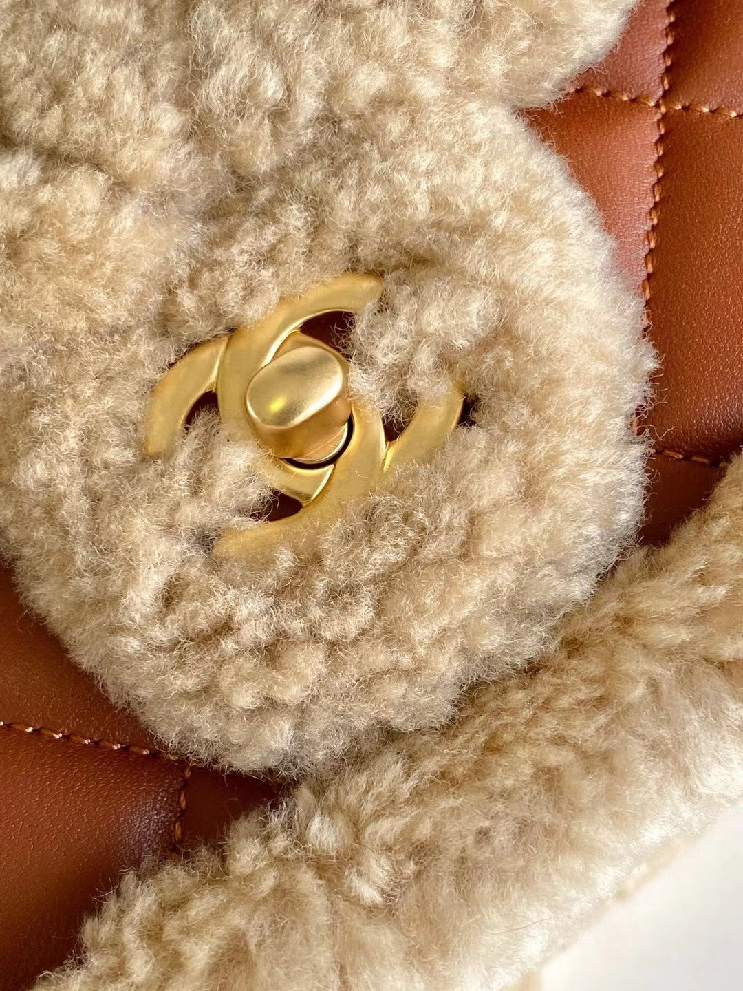 MINI FLAP BAG 18 IN BEIGE WOOL AND GINGER ORANGE CALFSKIN GOLD HARDWARE mysite