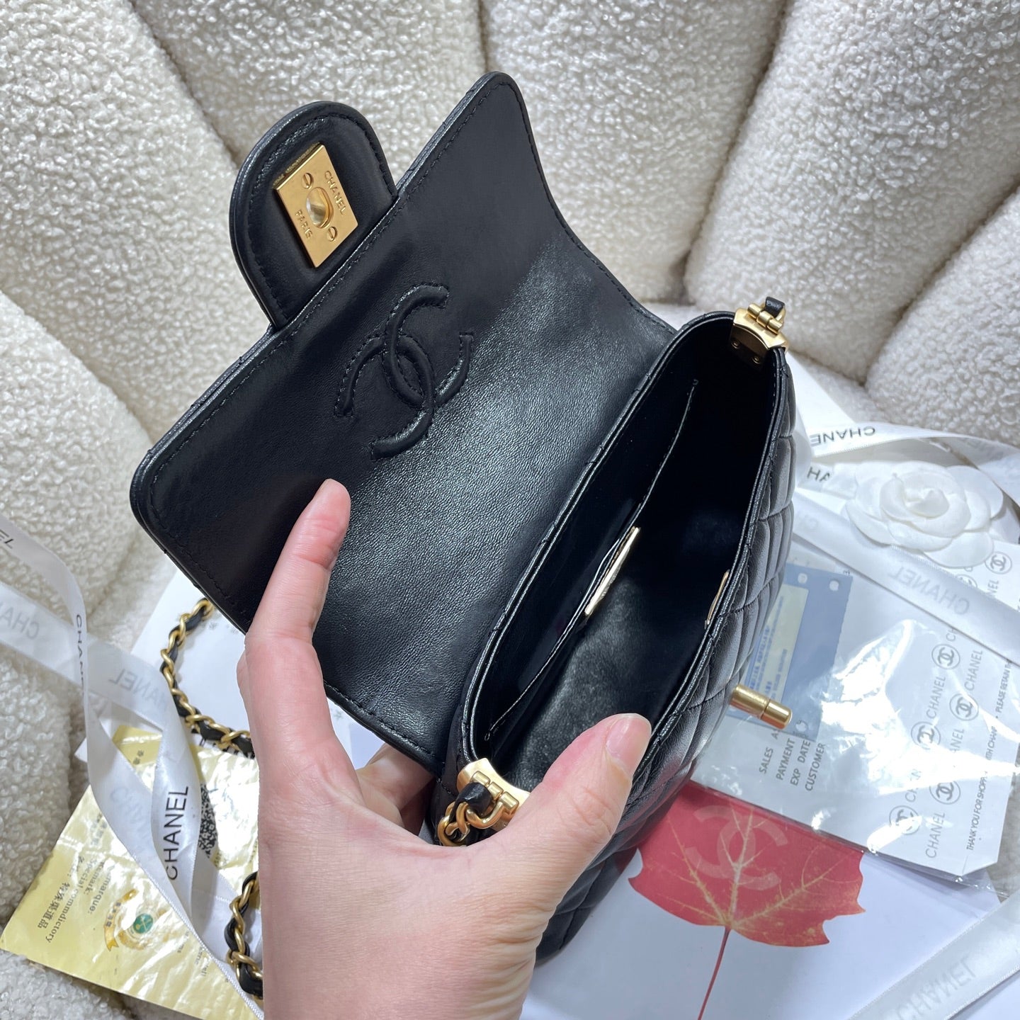 CC 25P Mini Flap Bag 20cm Top Handle Black Calfskin Gold Hardware mysite