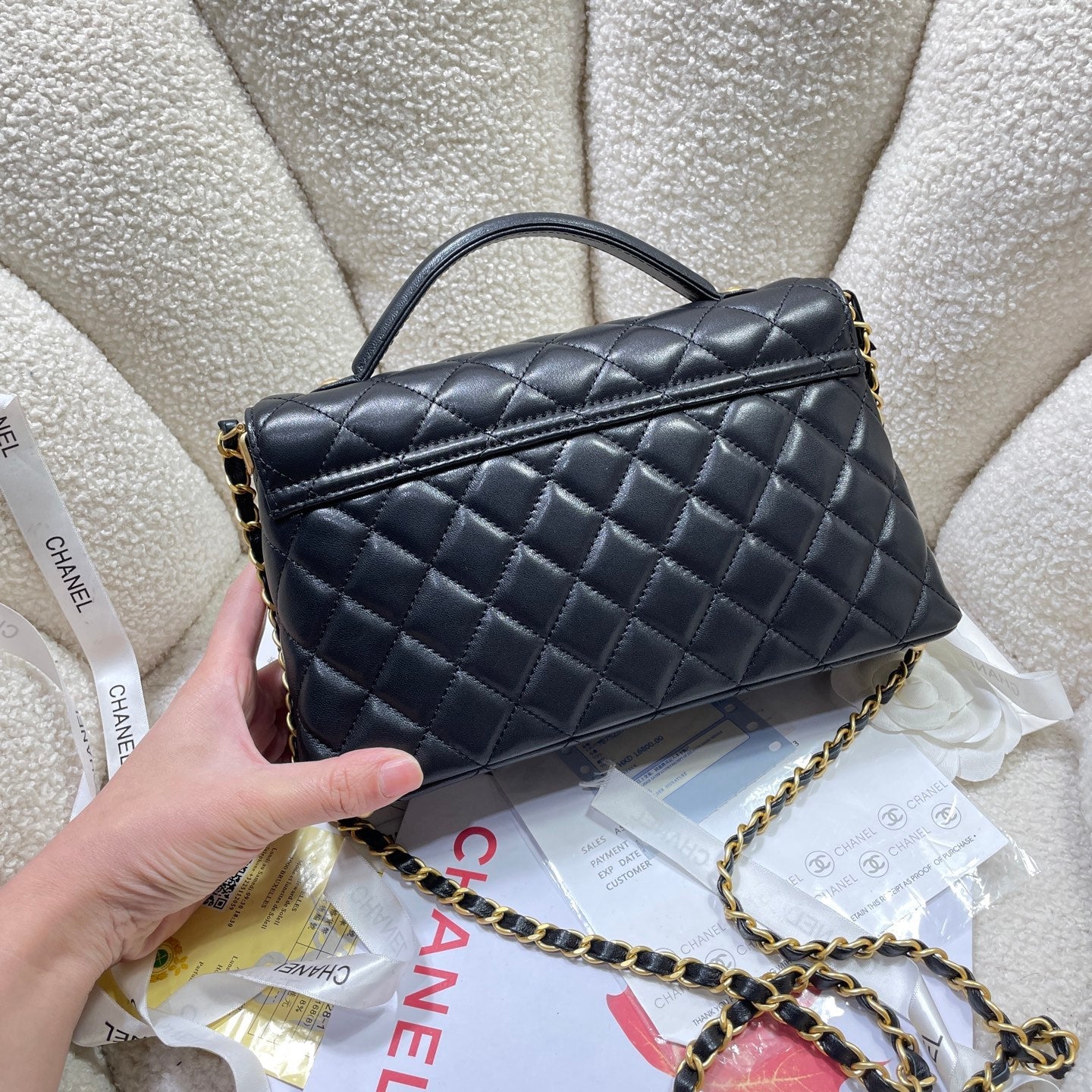 CC 25P Medium Flap Bag 25cm Top Handle Black Calfskin Gold Hardware mysite