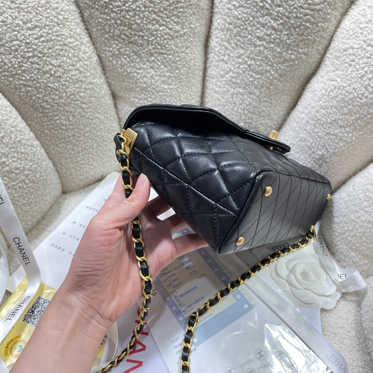 CC 25P Medium Flap Bag 25cm Top Handle Black Calfskin Gold Hardware mysite