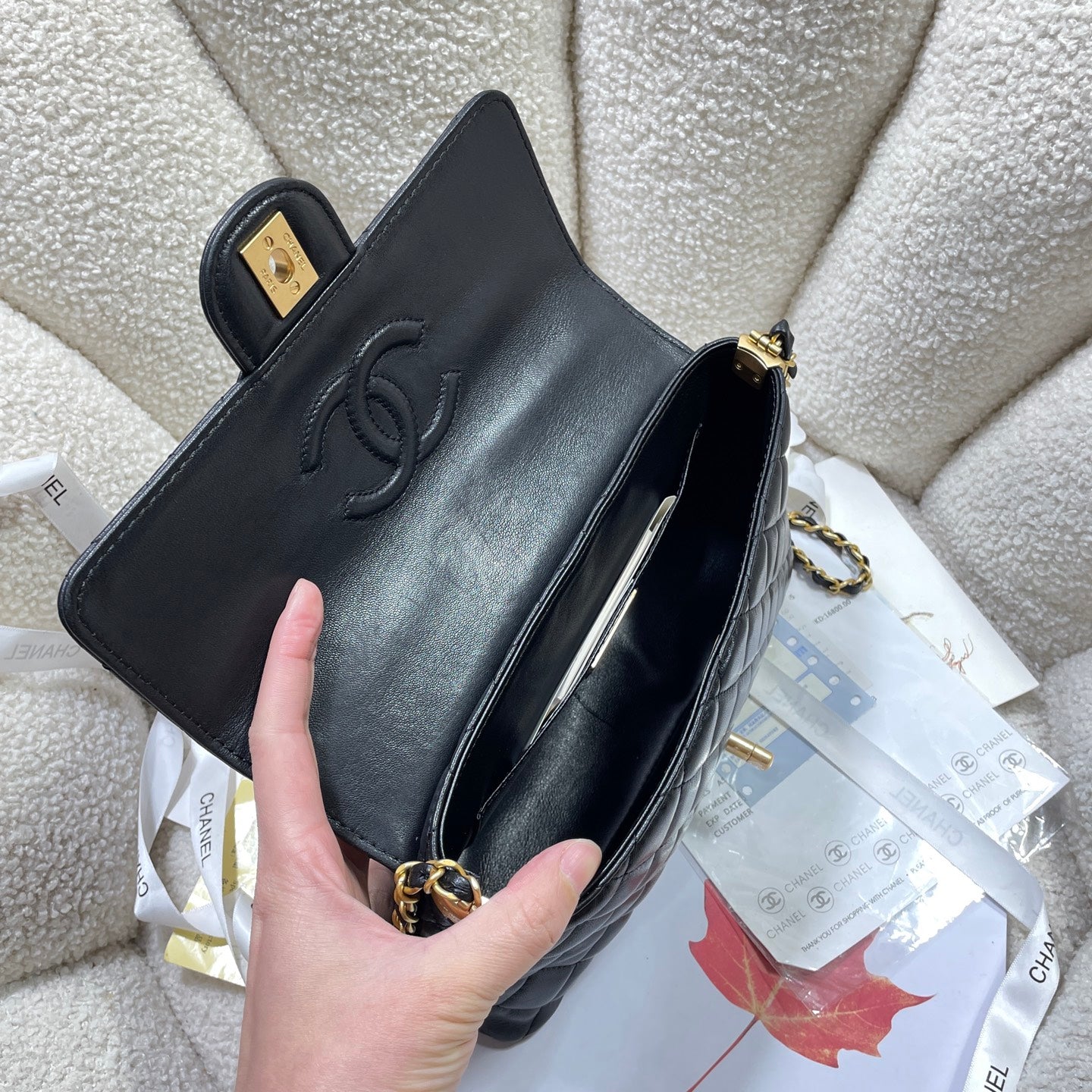 CC 25P Medium Flap Bag 25cm Top Handle Black Calfskin Gold Hardware mysite