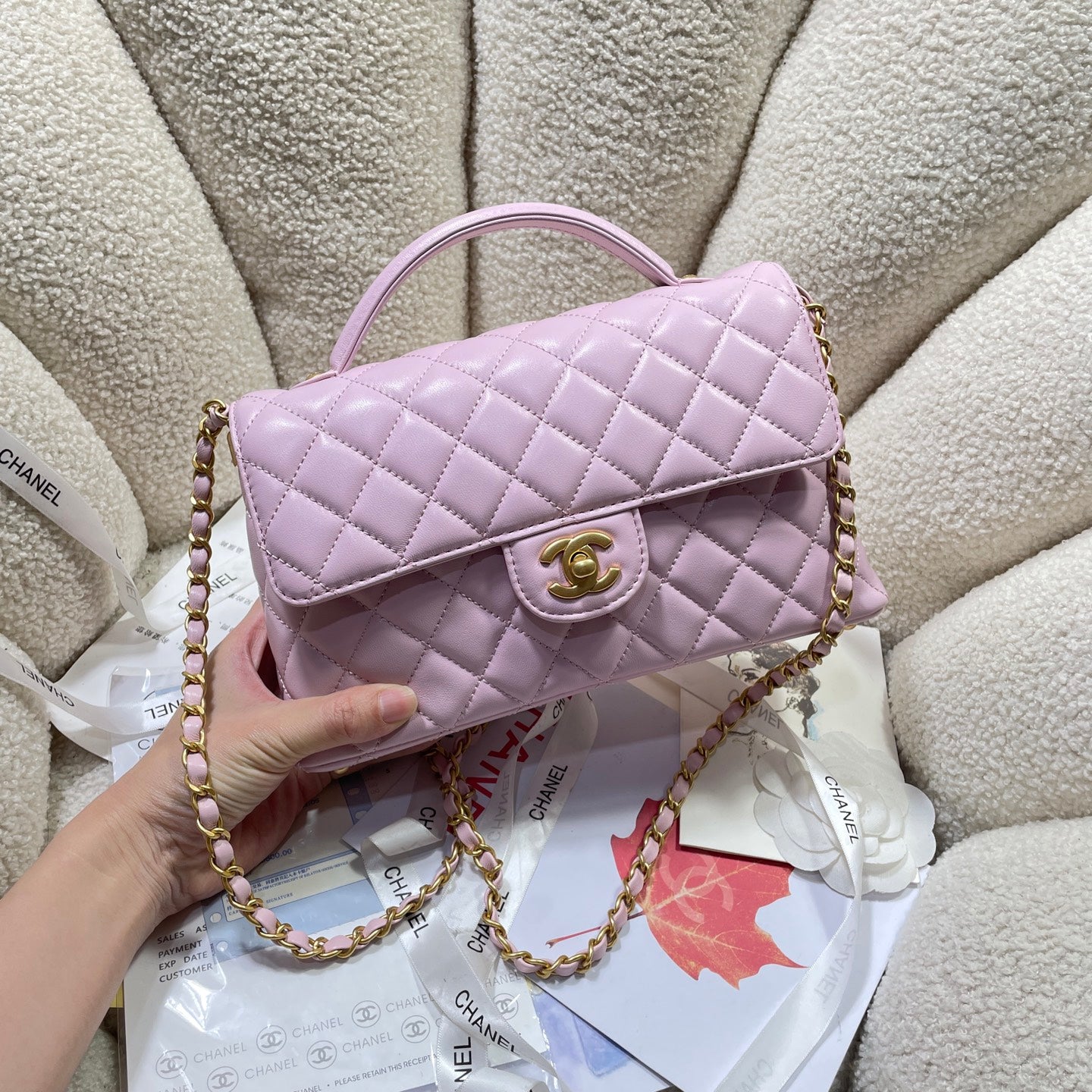 CC 25P Medium Flap Bag 25cm Top Handle Pink Calfskin Gold Hardware mysite