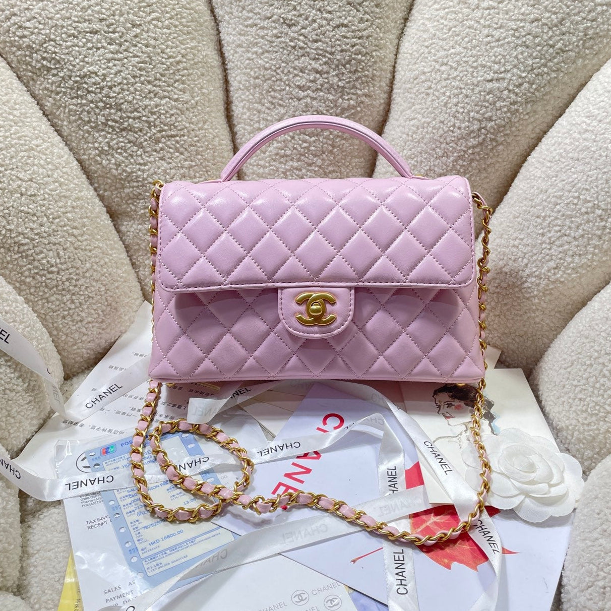 CC 25P Medium Flap Bag 25cm Top Handle Pink Calfskin Gold Hardware mysite