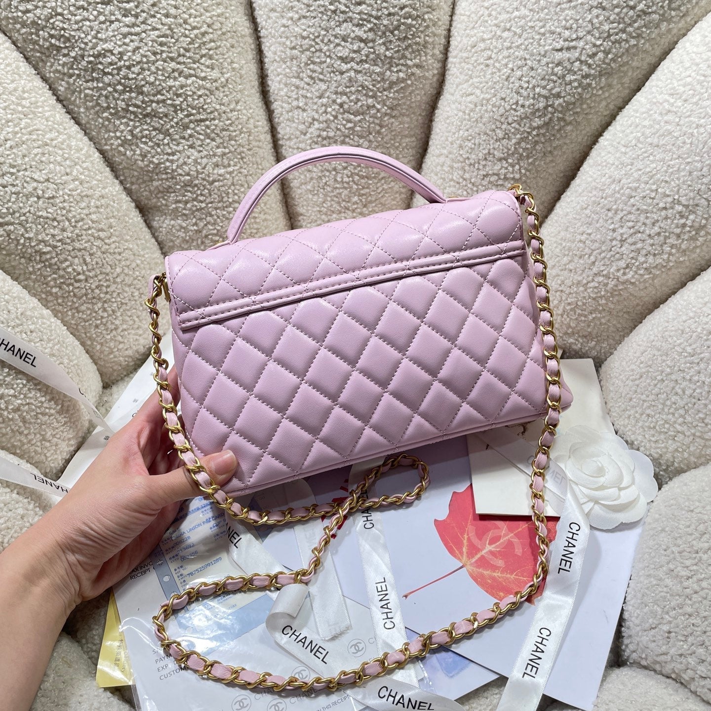 CC 25P Medium Flap Bag 25cm Top Handle Pink Calfskin Gold Hardware mysite