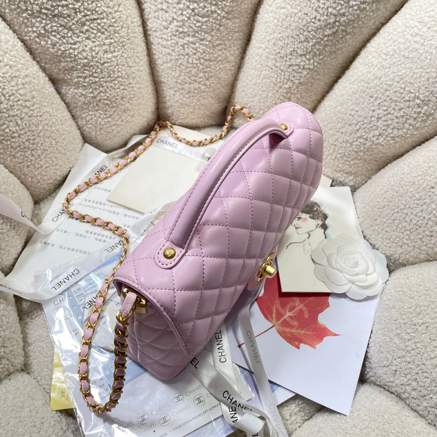 CC 25P Medium Flap Bag 25cm Top Handle Pink Calfskin Gold Hardware mysite