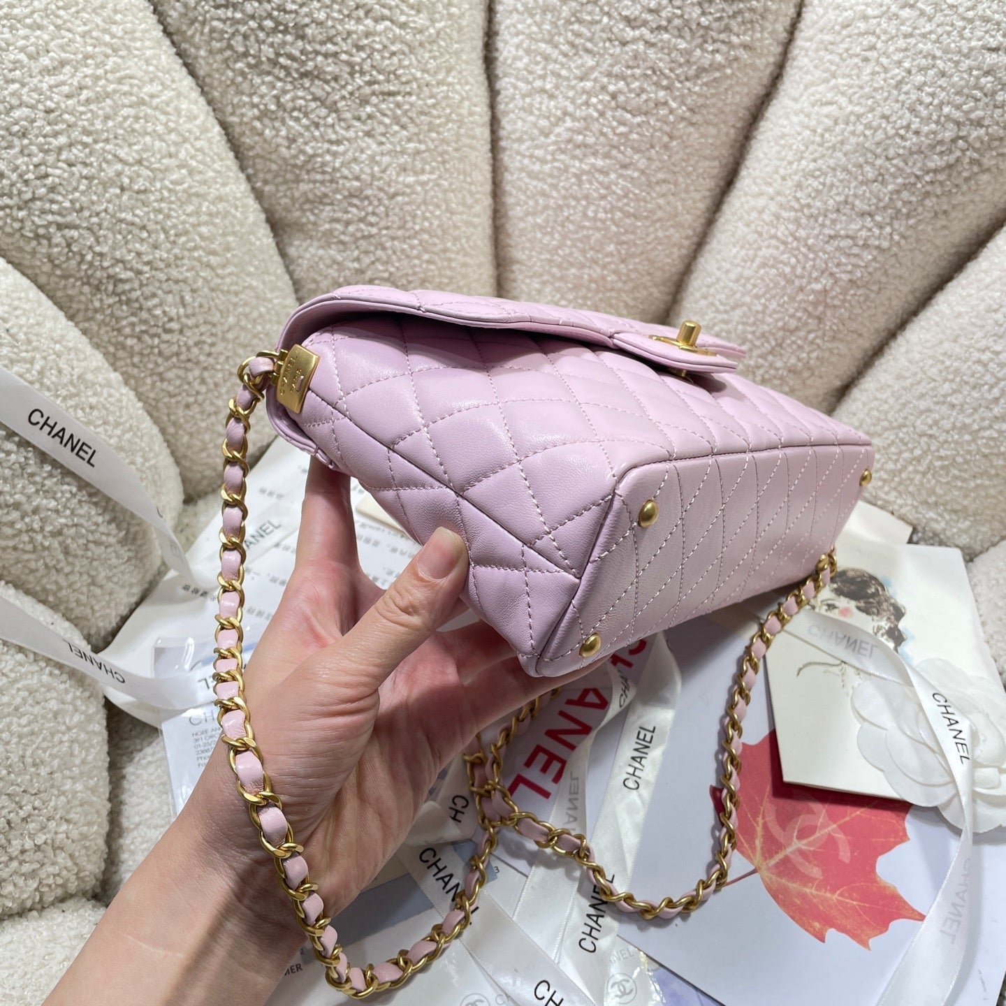 CC 25P Medium Flap Bag 25cm Top Handle Pink Calfskin Gold Hardware mysite