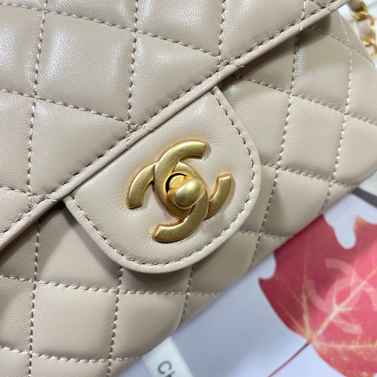 CC 25P Mini Flap Bag 20cm Top Handle Beige Calfskin Gold Hardware mysite