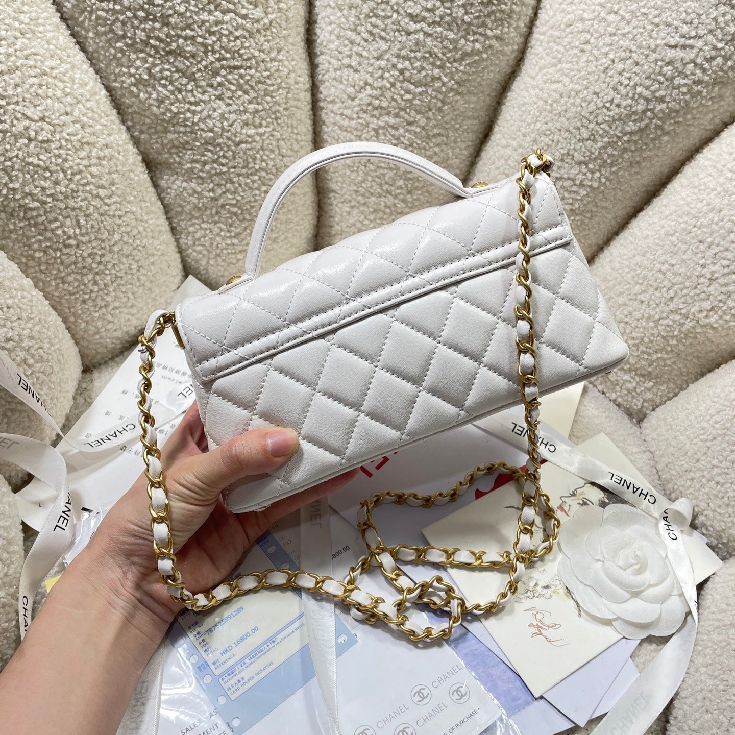 CC 25P Mini Flap Bag 22cm Top Handle Cream Calfskin Gold Hardware mysite