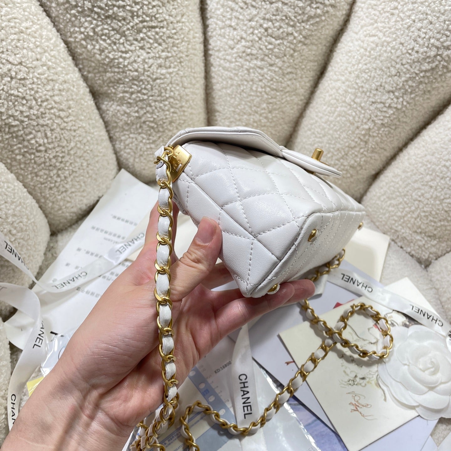 CC 25P Mini Flap Bag 22cm Top Handle Cream Calfskin Gold Hardware mysite