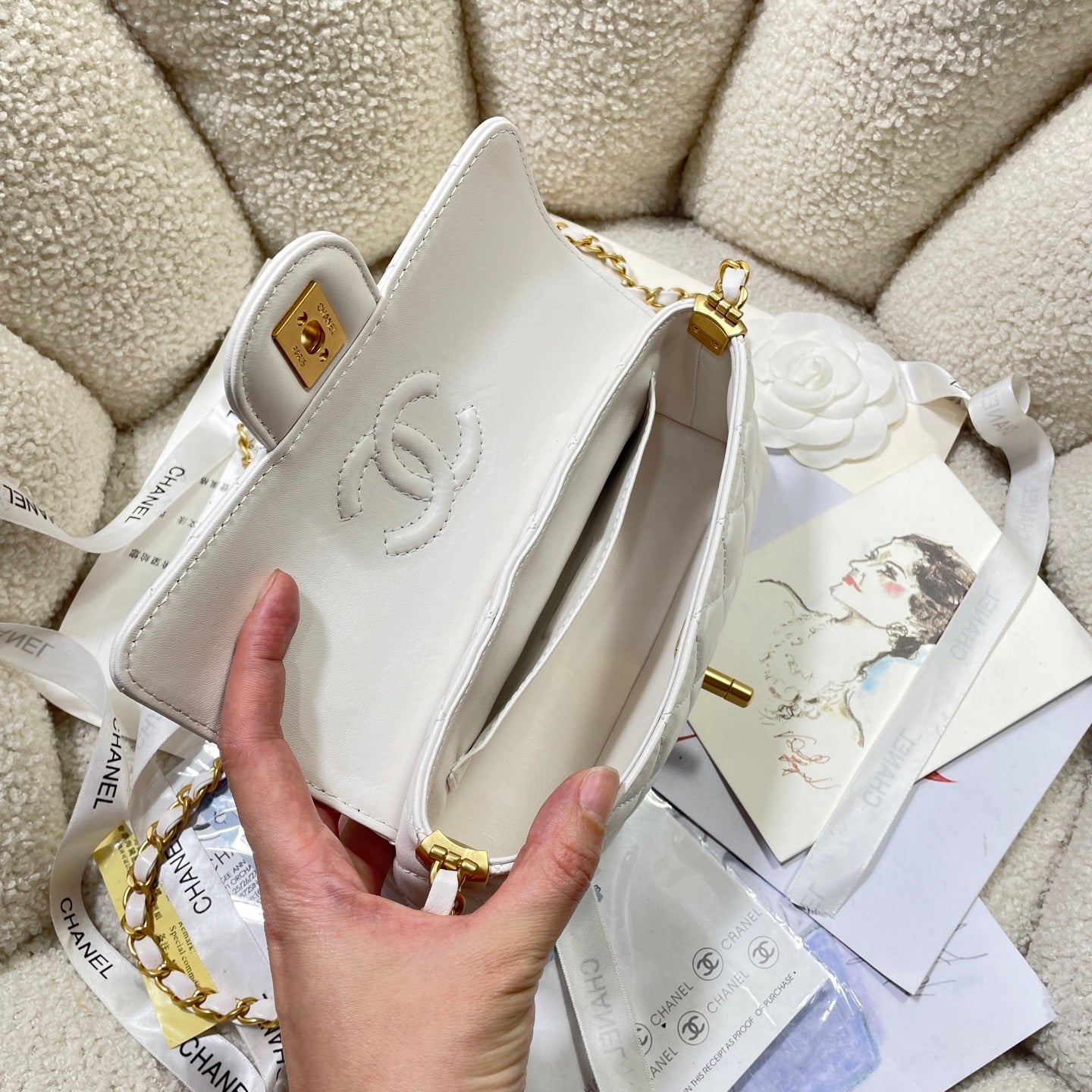 CC 25P Mini Flap Bag 22cm Top Handle Cream Calfskin Gold Hardware mysite