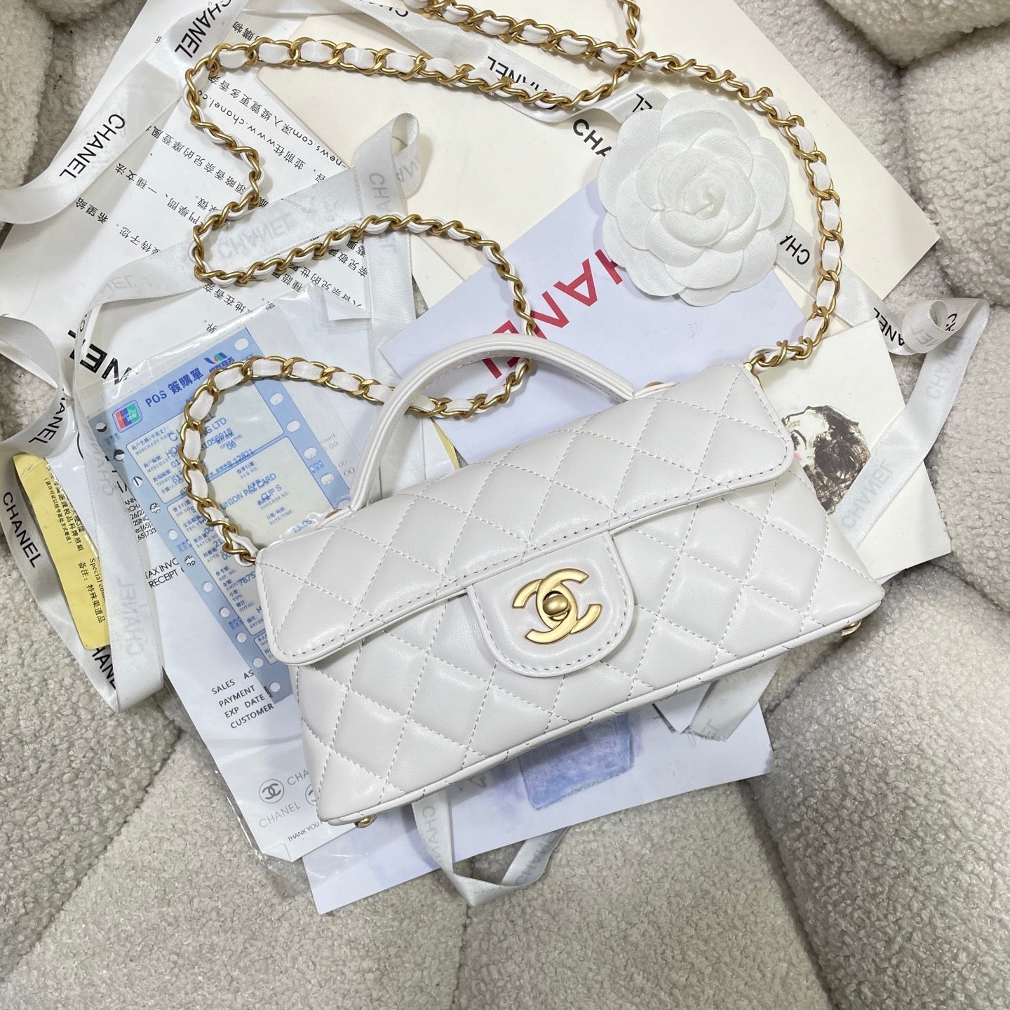 CC 25P Mini Flap Bag 22cm Top Handle Cream Calfskin Gold Hardware mysite