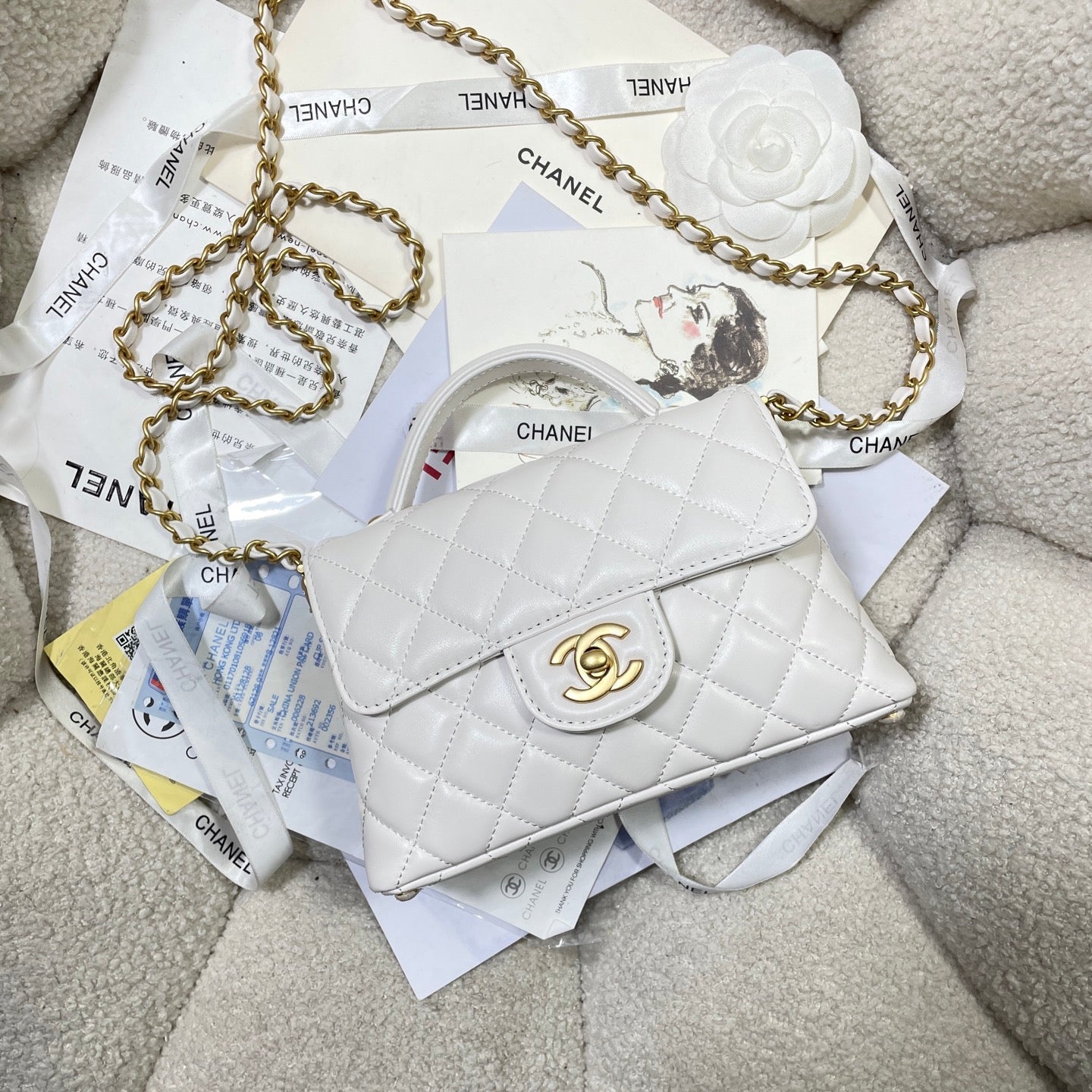 CC 25P Mini Flap Bag 20cm Top Handle Cream Calfskin Gold Hardware mysite