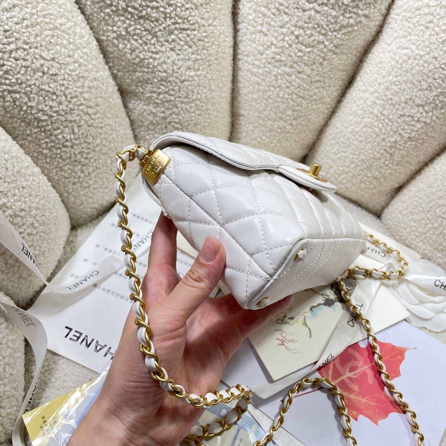 CC 25P Mini Flap Bag 20cm Top Handle Cream Calfskin Gold Hardware mysite