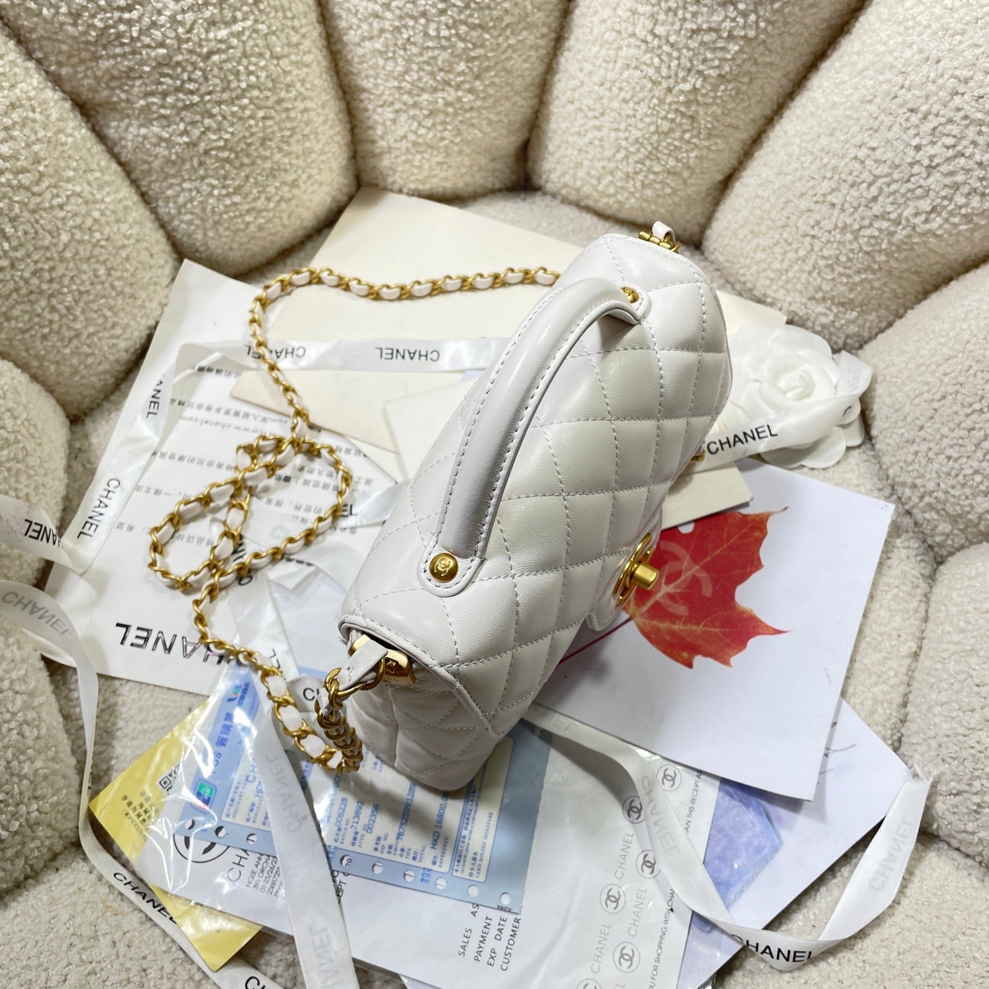 CC 25P Mini Flap Bag 20cm Top Handle Cream Calfskin Gold Hardware mysite