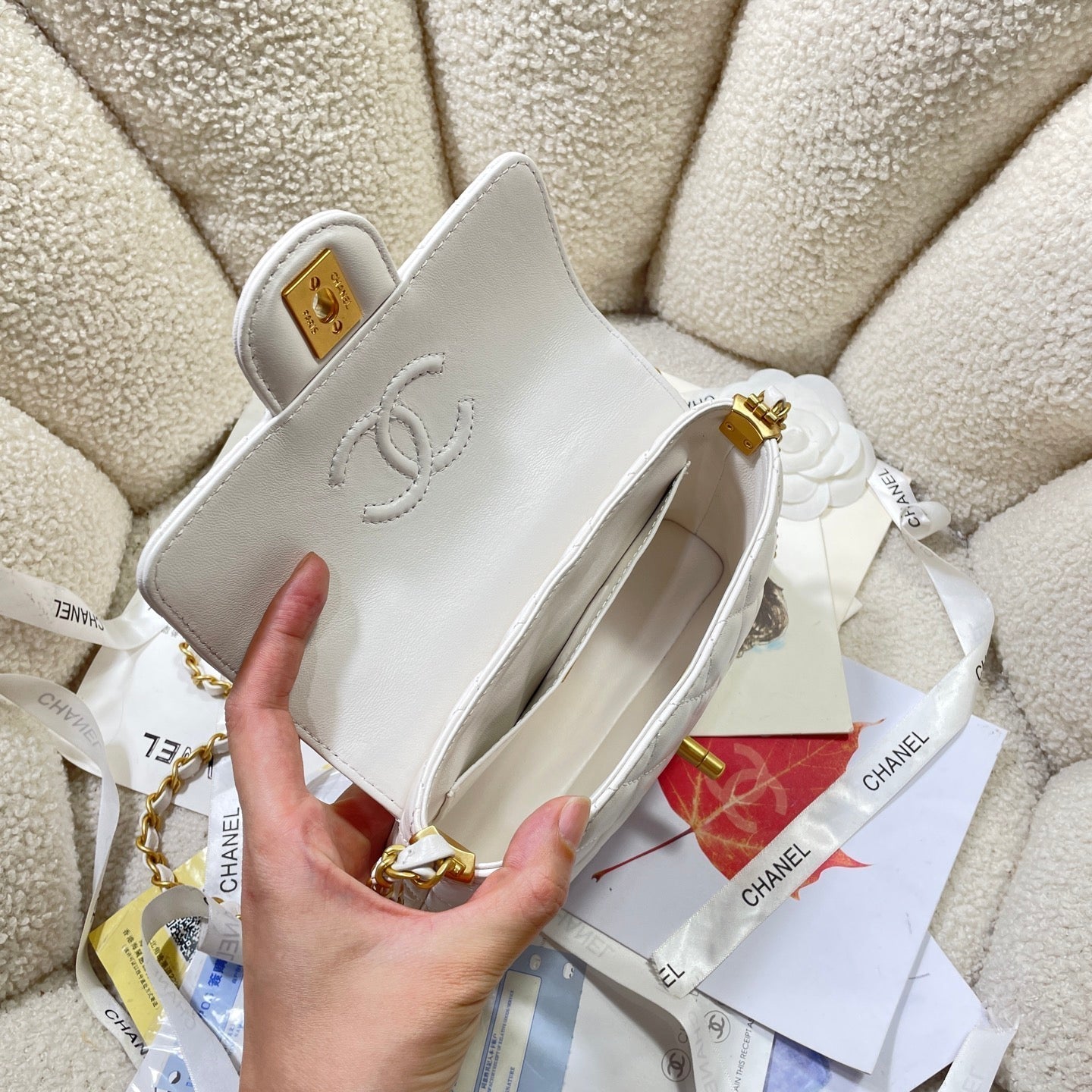 CC 25P Mini Flap Bag 20cm Top Handle Cream Calfskin Gold Hardware mysite