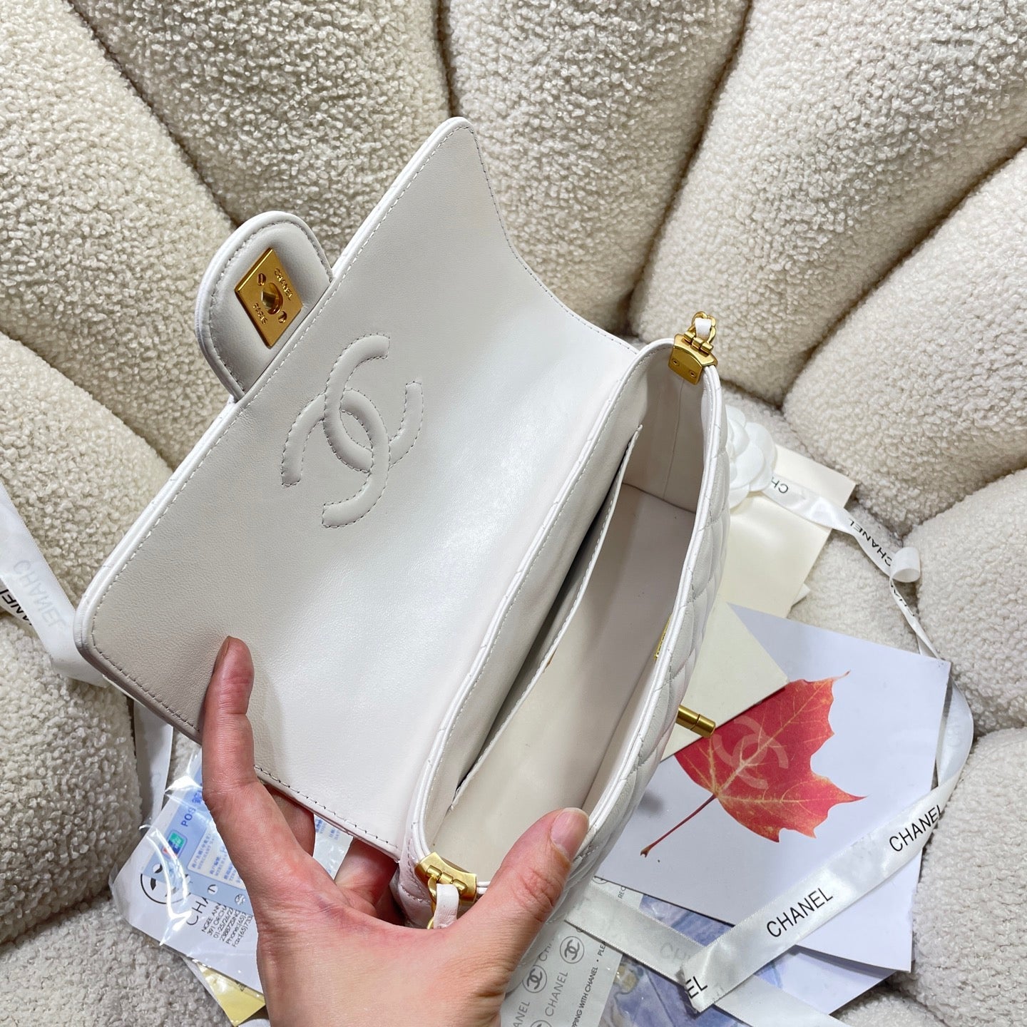 CC 25P Medium Flap Bag 25cm Top Handle Cream Calfskin Gold Hardware mysite