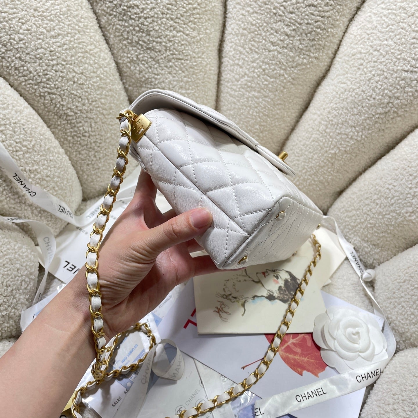 CC 25P Medium Flap Bag 25cm Top Handle Cream Calfskin Gold Hardware mysite