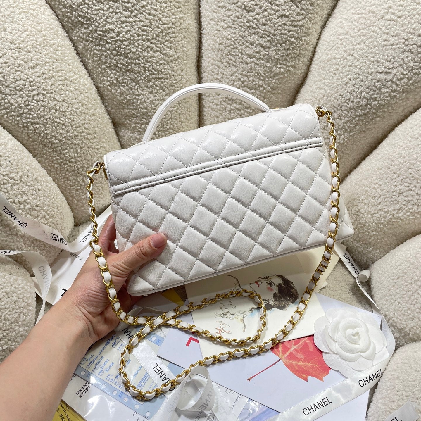 CC 25P Medium Flap Bag 25cm Top Handle Cream Calfskin Gold Hardware mysite