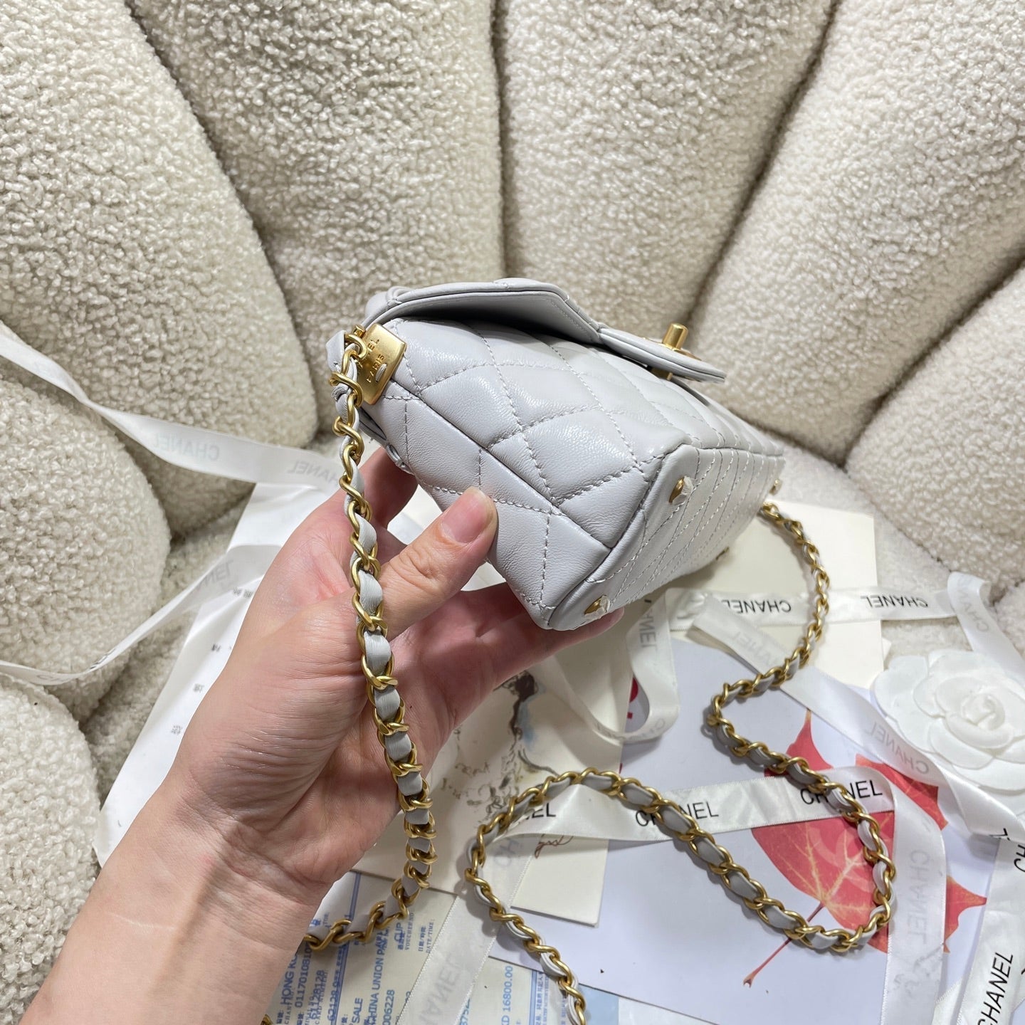 CC 25P Mini Flap Bag 22cm Top Handle Grey Calfskin Gold Hardware mysite