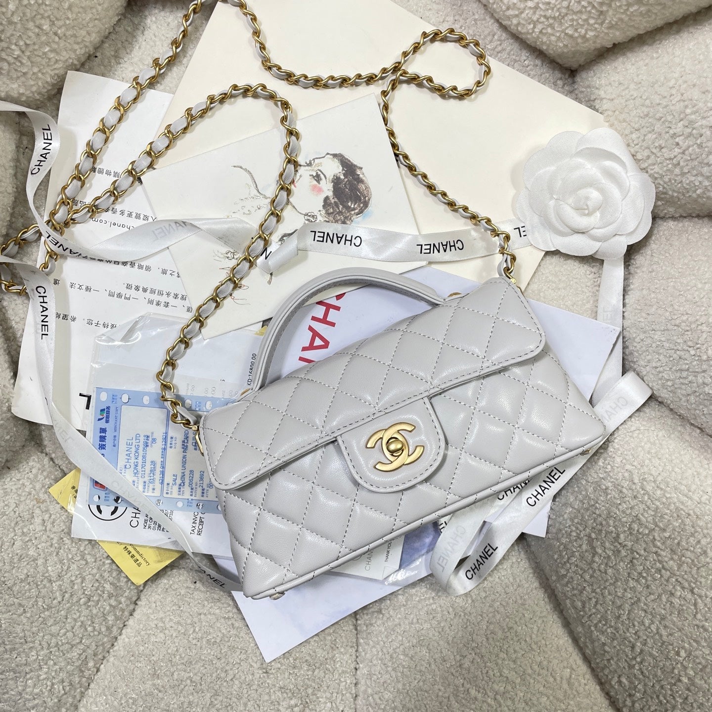 CC 25P Mini Flap Bag 22cm Top Handle Grey Calfskin Gold Hardware mysite