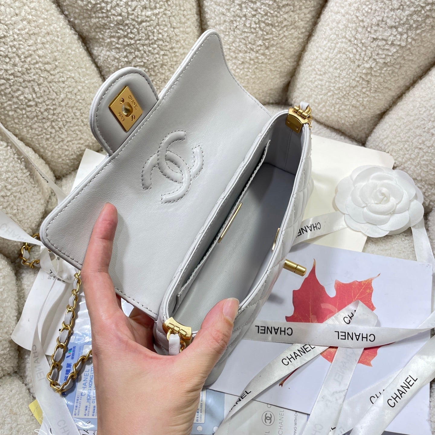 CC 25P Mini Flap Bag 22cm Top Handle Grey Calfskin Gold Hardware mysite