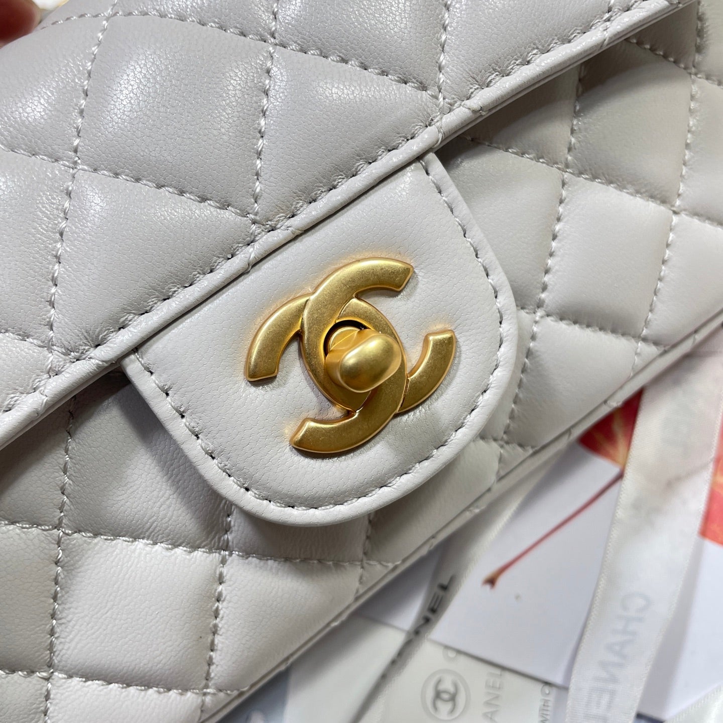 CC 25P Mini Flap Bag 22cm Top Handle Grey Calfskin Gold Hardware mysite