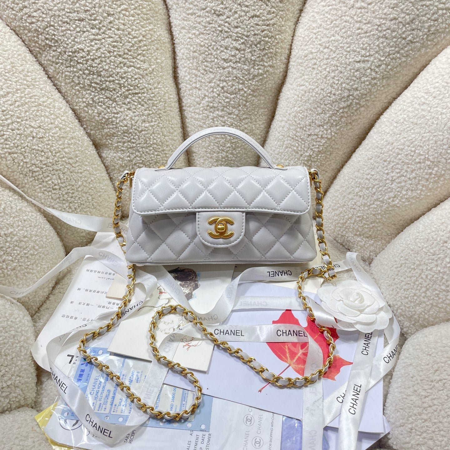 CC 25P Mini Flap Bag 22cm Top Handle Grey Calfskin Gold Hardware mysite