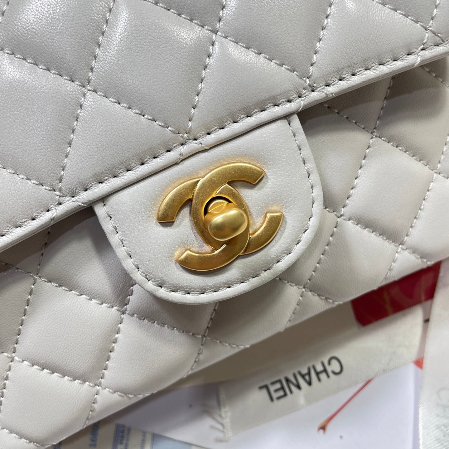 CC 25P Mini Flap Bag 20cm Top Handle Grey Calfskin Gold Hardware mysite